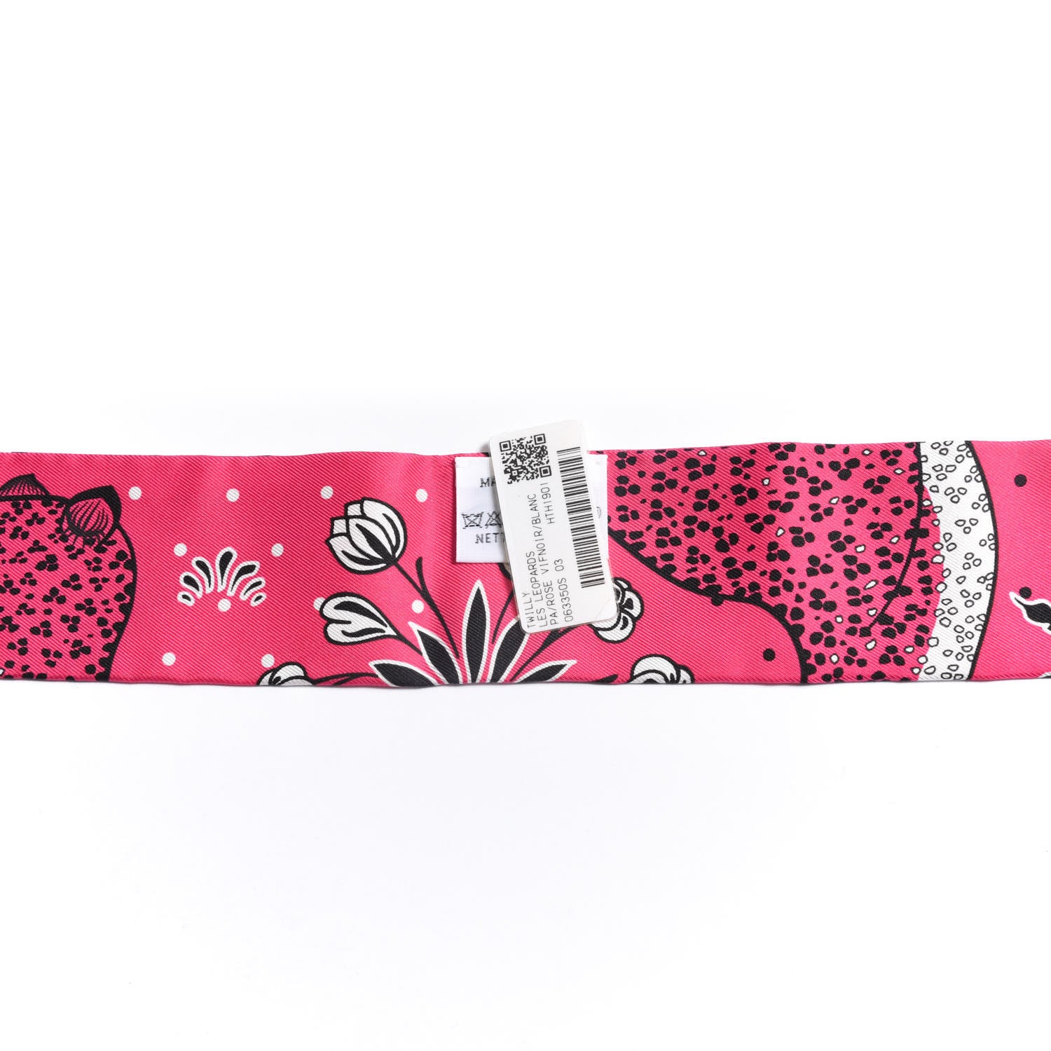 Hermes Silk Les Leopards Twilly Rose Vif Black White 2 of 4