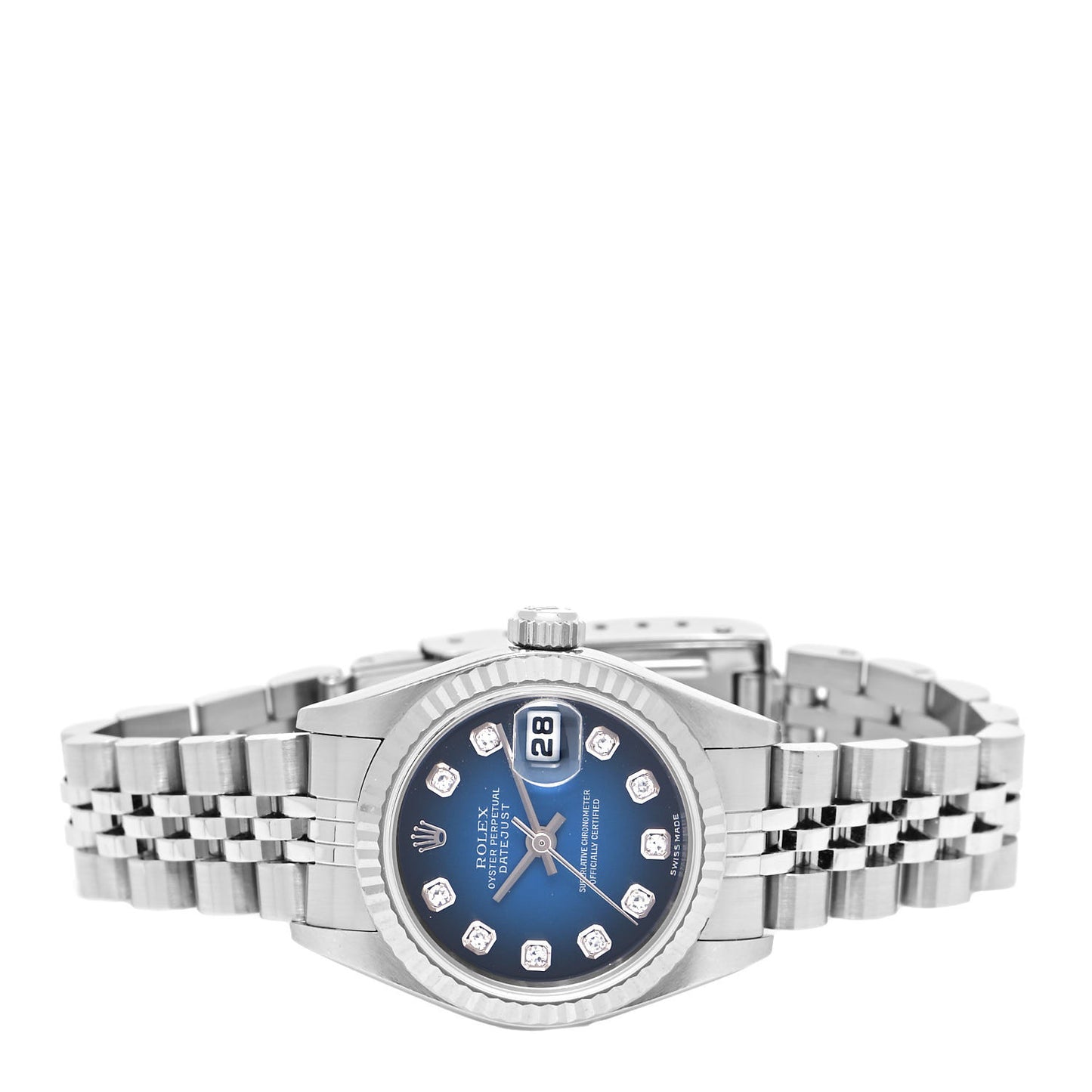 Stainless Steel 18K White Gold Diamond 26mm Oyster Perpetual Datejust Watch Blue Gradient 79174