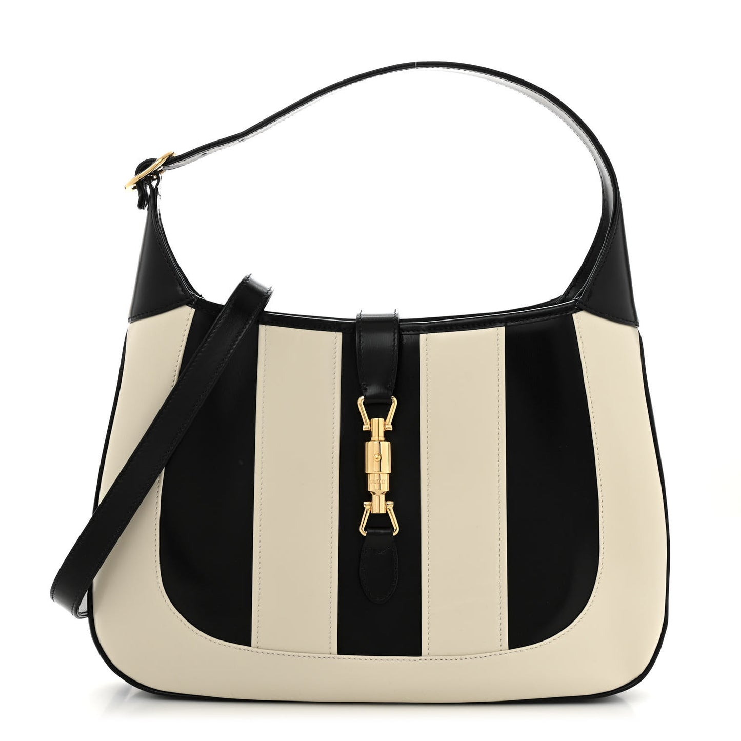 Boarded Dyana Lux Calfskin Striped Medium Jackie 1961 Hobo Black White