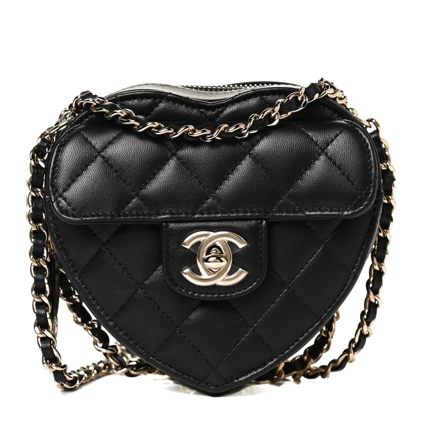 Lambskin Quilted CC In Love Heart Clutch With Chain Black