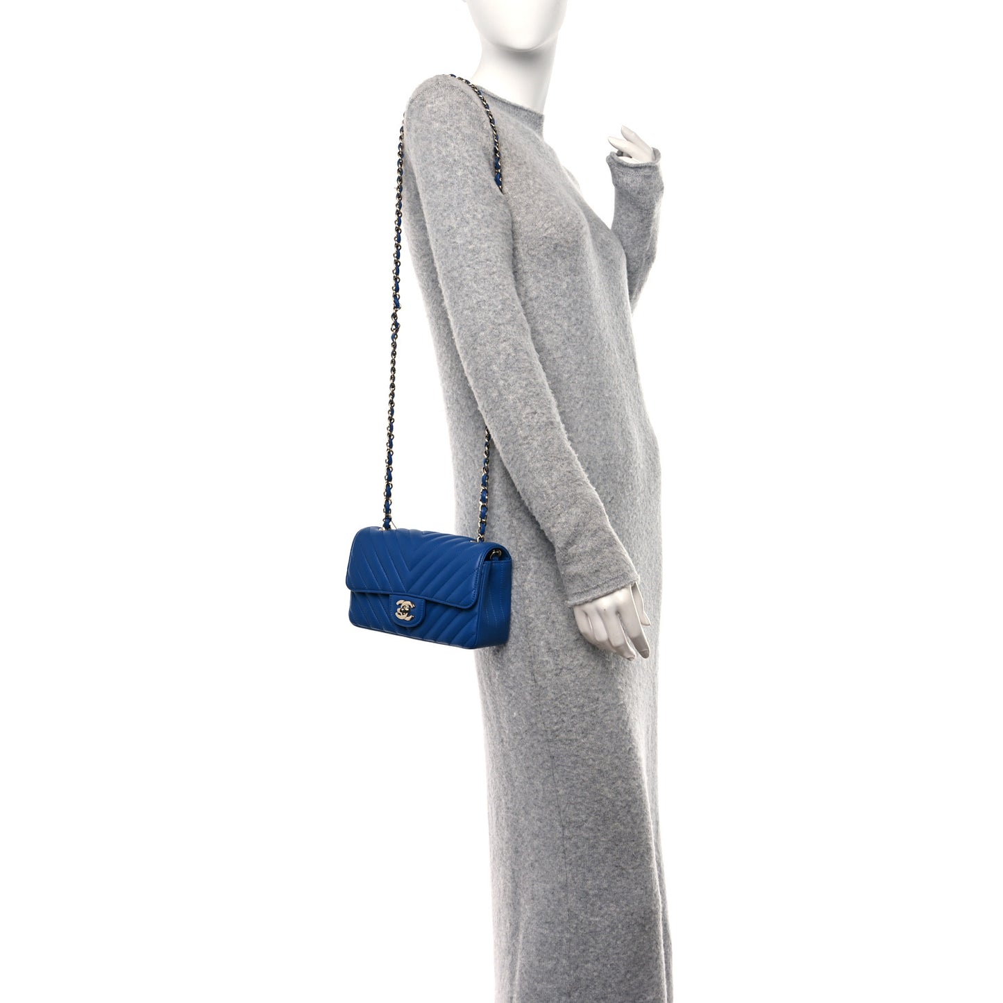 Lambskin Chevron Quilted Mini Rectangular Flap Blue