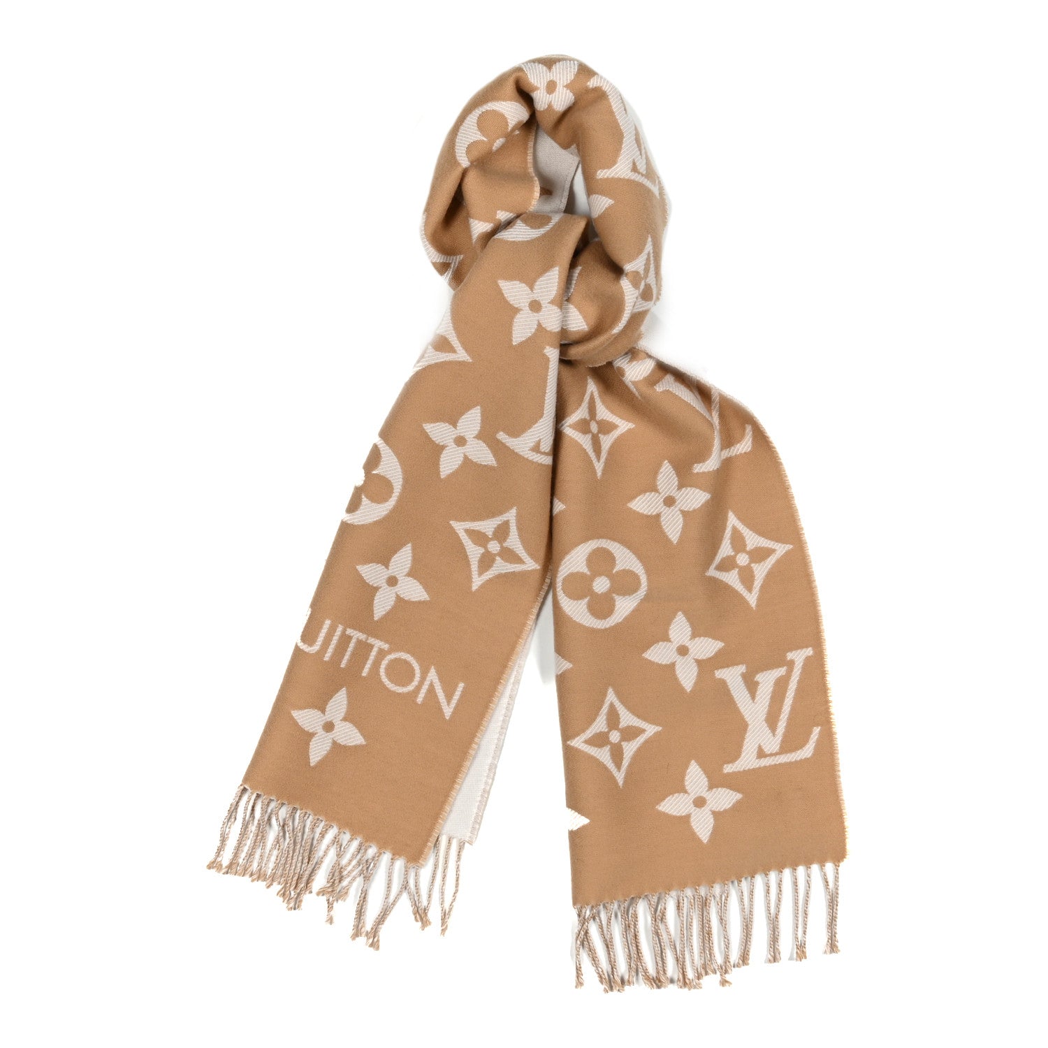 Louis Vuitton Wool Monogram LV Essential Scarf Beige 1815446
