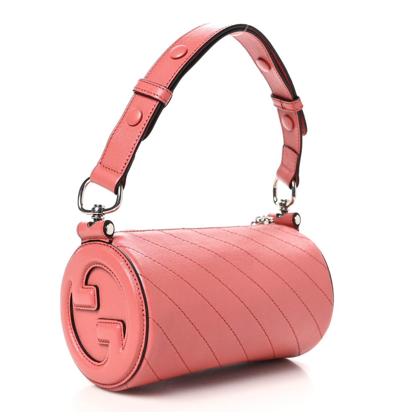 Sakai Be Green Calfskin Diagonal Stitched Mini Blondie Barrel Shoulder Bag Pink