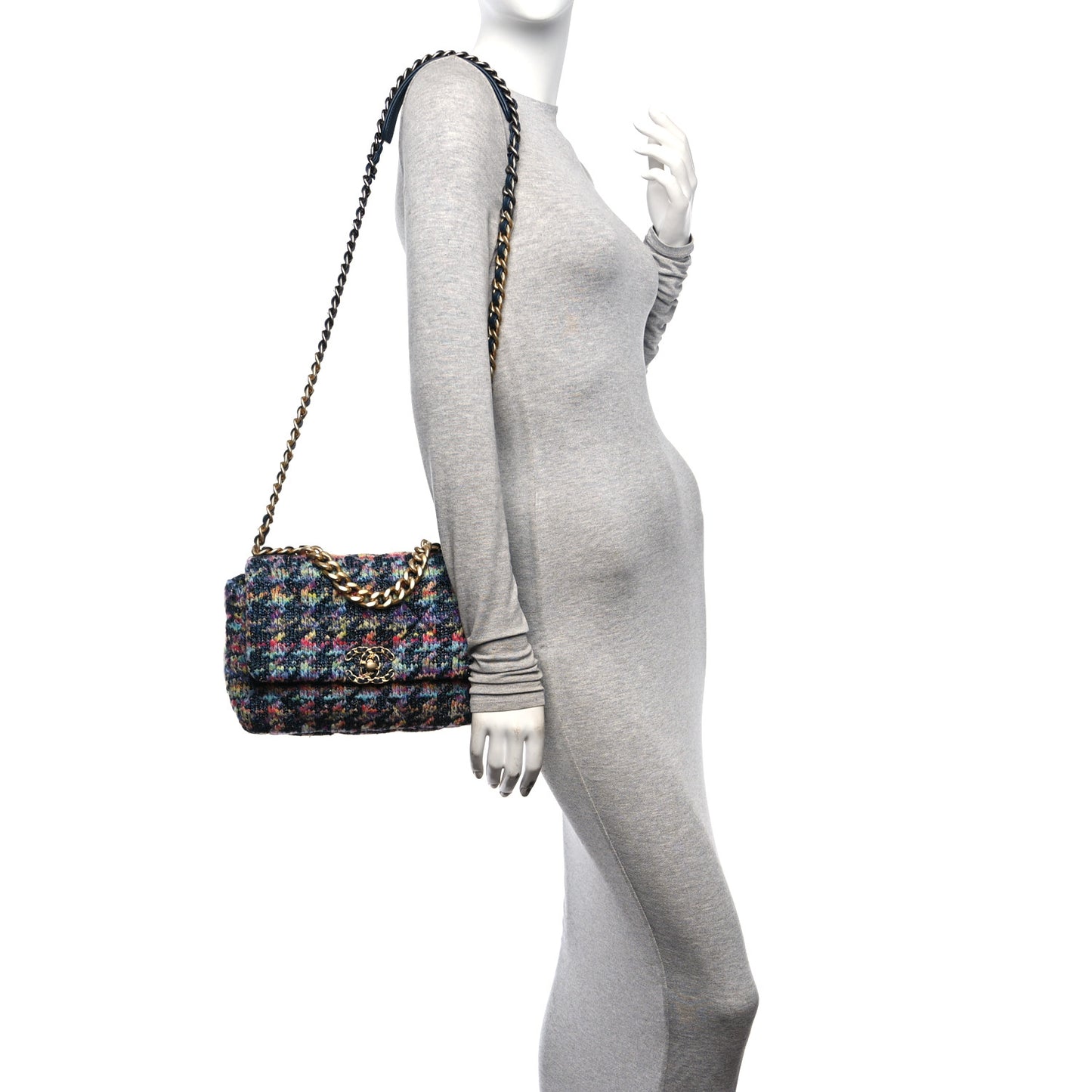Tweed Quilted Medium Chanel 19 Flap Dark Multicolor