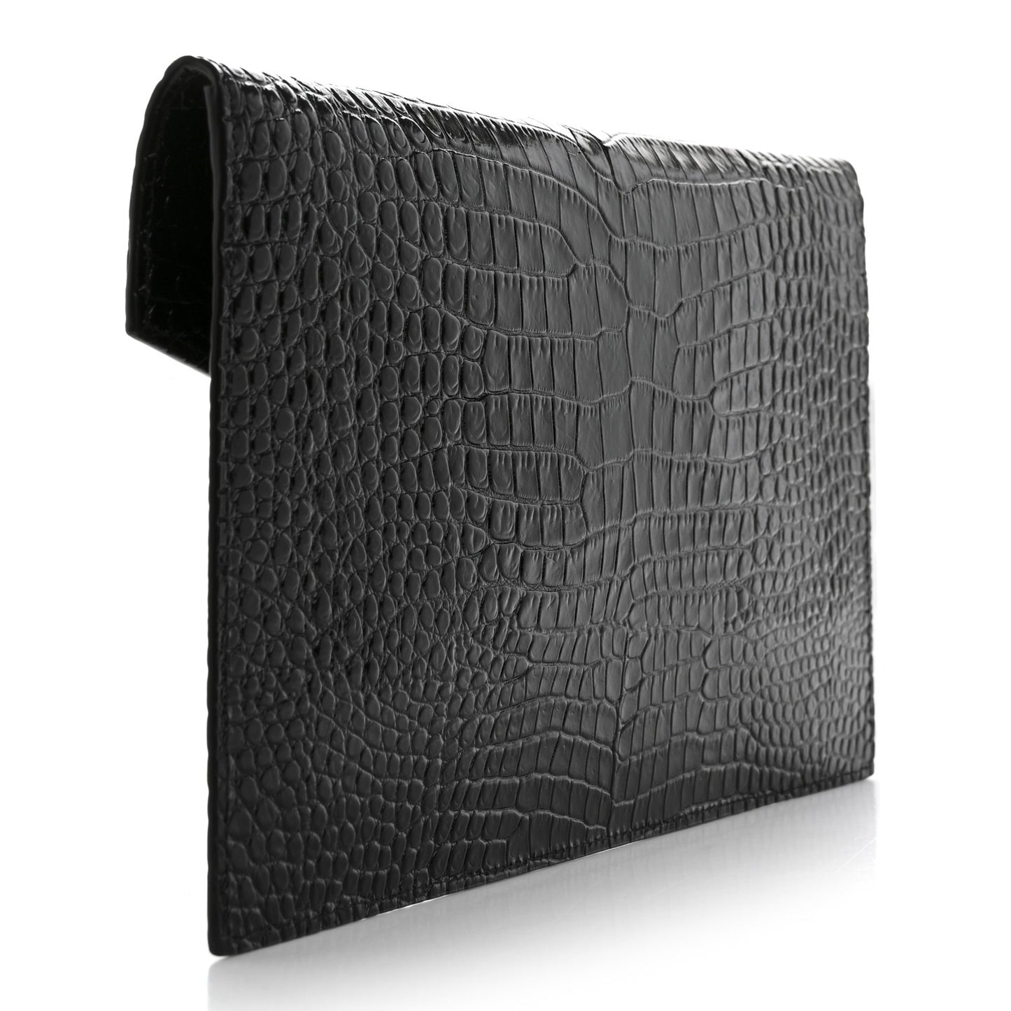 Calfskin Crocodile Embossed Uptown Monogram Clutch Black