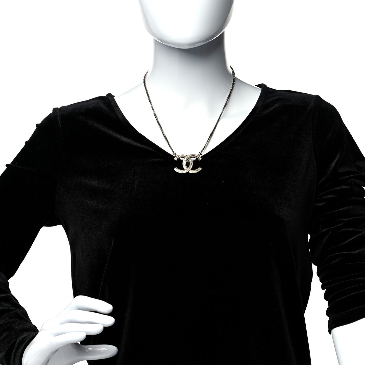 Crystal CC Pendant Necklace Silver