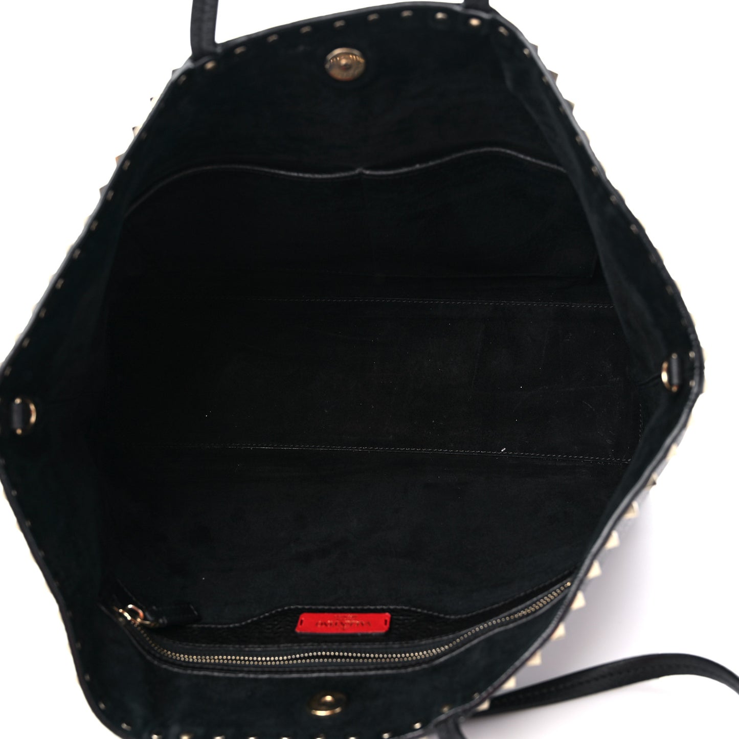 Grained Calfskin Rockstud Shoulder Tote Black
