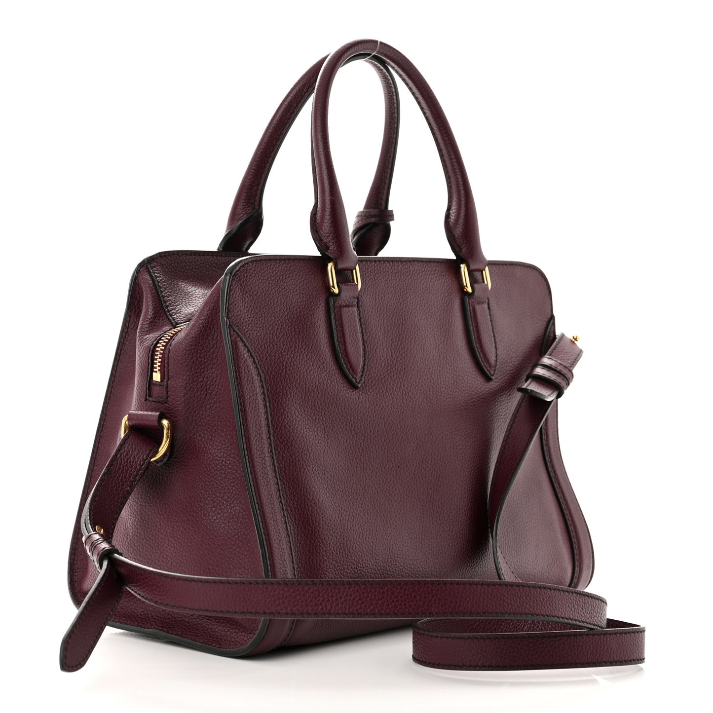 Pebbled Calfskin Small Skull Padlock Zip Around Tote Burgundy