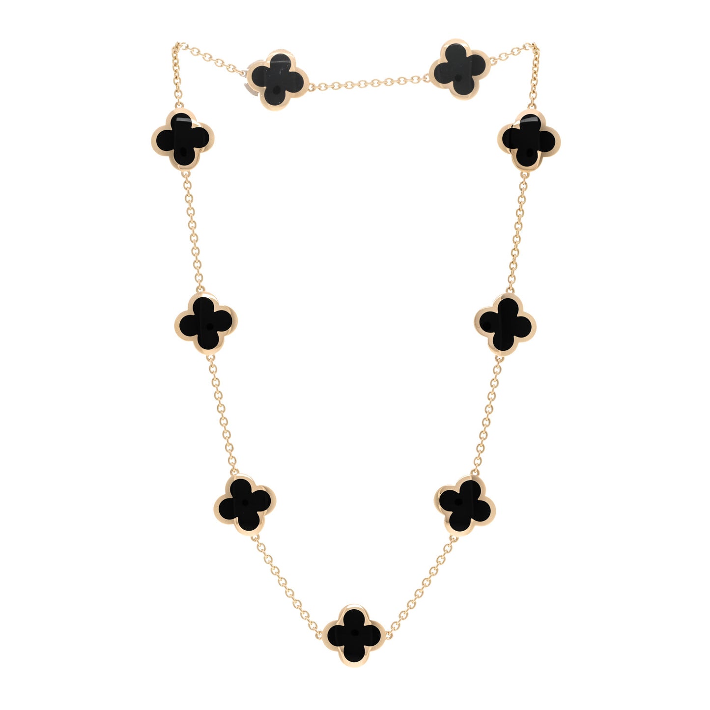 18K Yellow Gold Black Onyx Pure 9 Motifs Alhambra Necklace