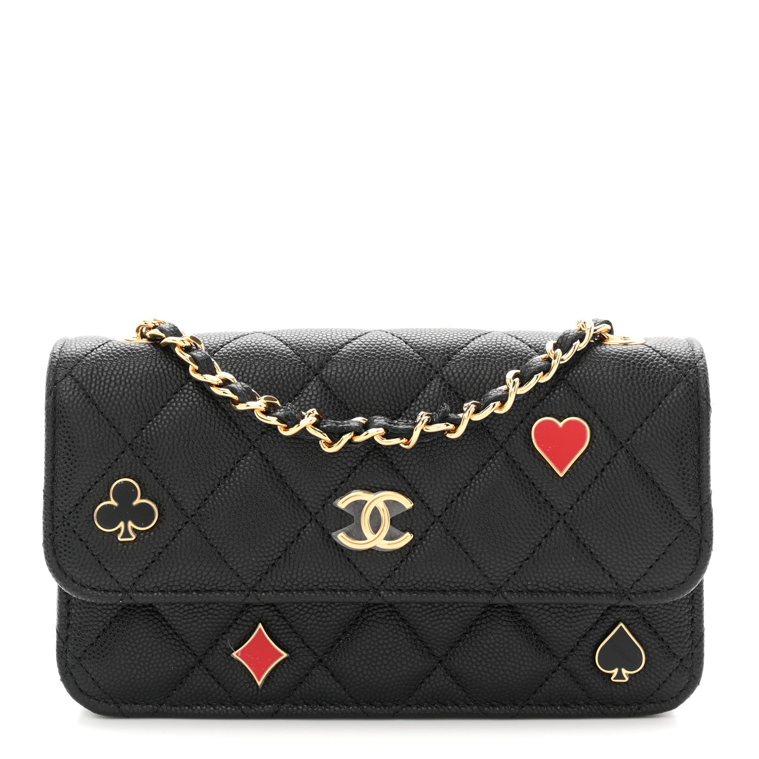 Chanel Caviar Quilted Enamel Coco Casino Flap Phone Holder With