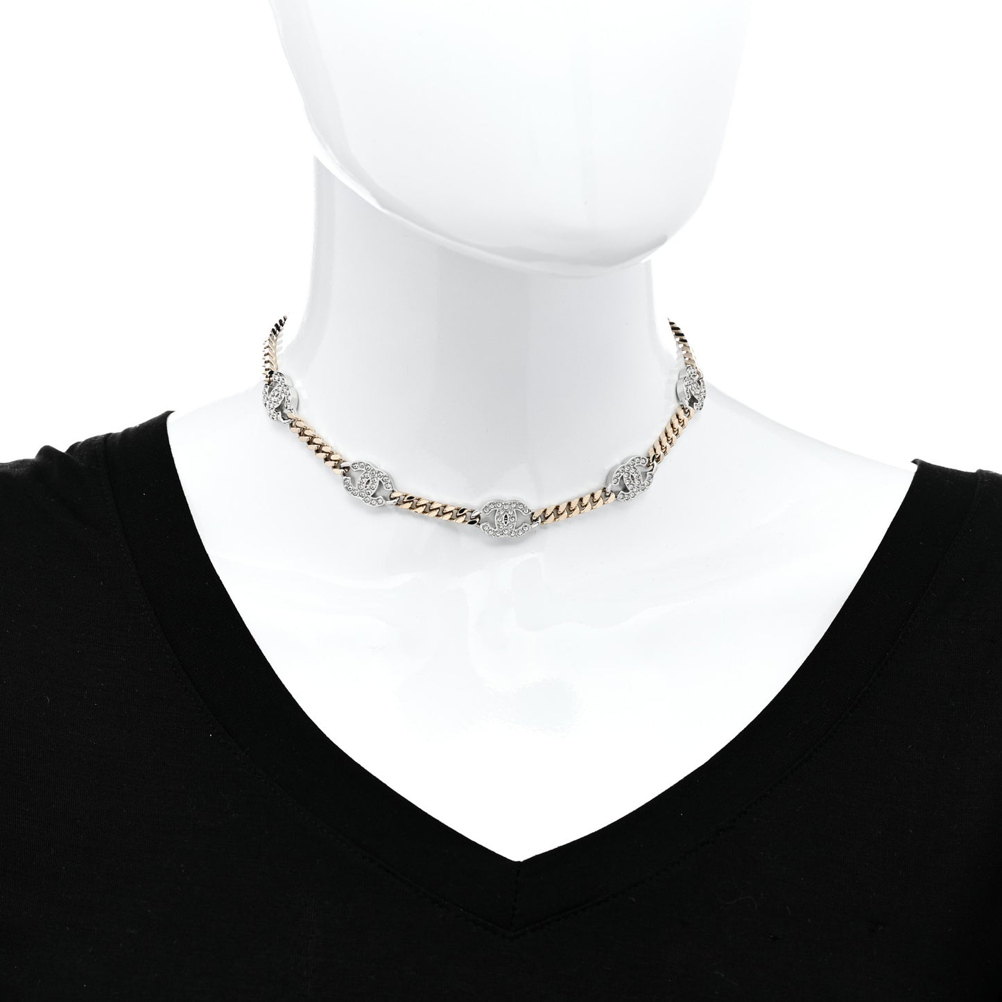 Crystal Chain CC Link Choker Gold Silver