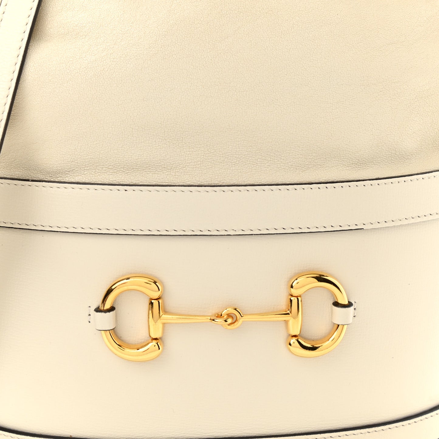 Azalea Sakai Calfskin Horsebit 1955 Drawstring Bucket Bag Mystic White