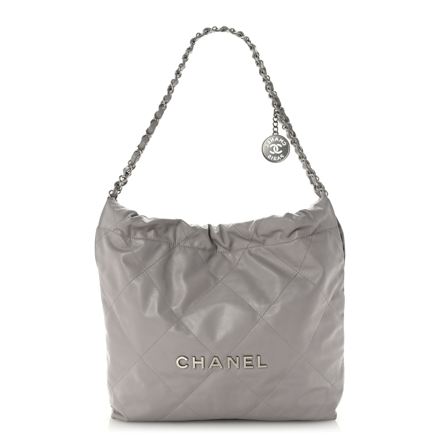 Shiny Calfskin Quilted Small Chanel 22 Grey