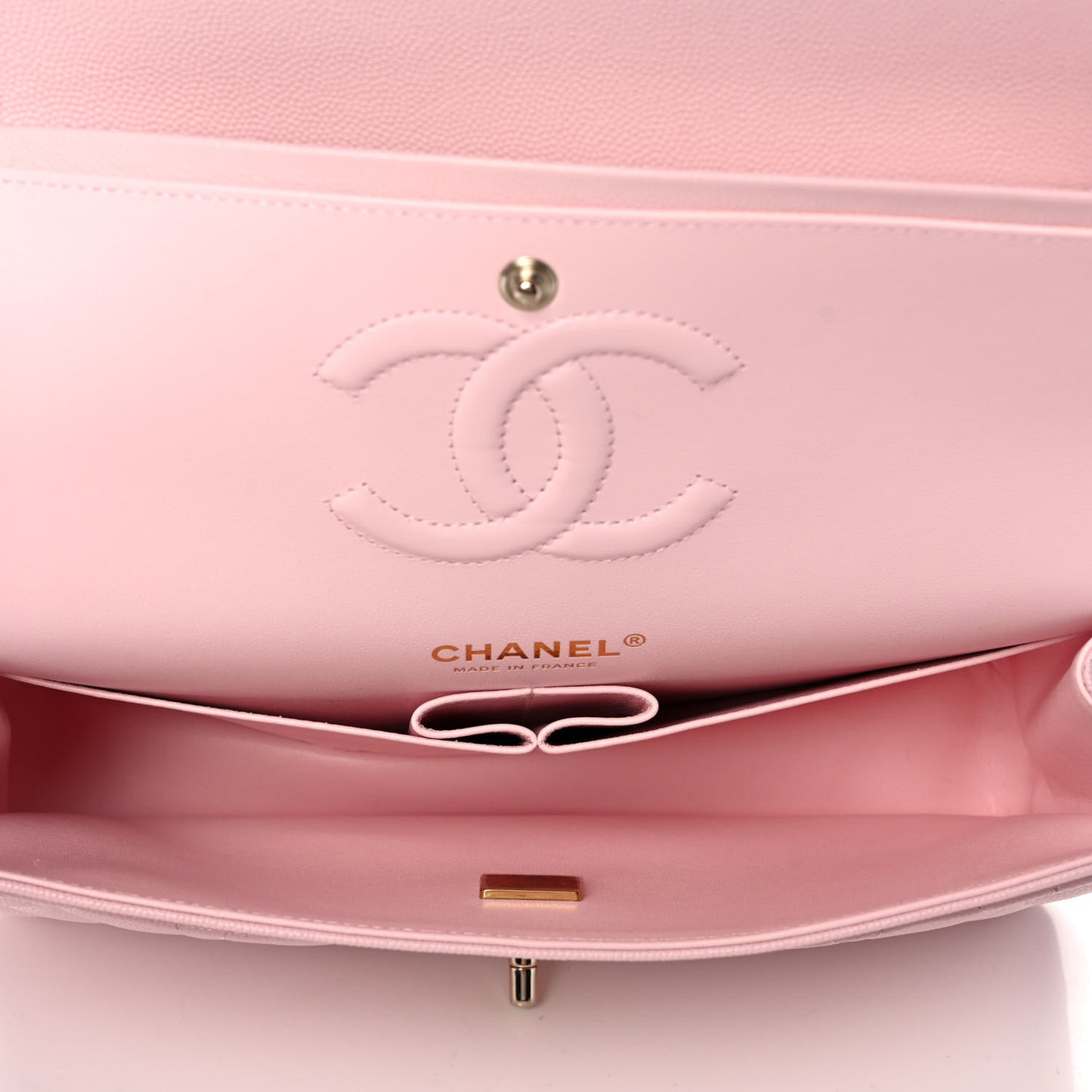 Caviar Quilted Medium Double Flap Light Pink