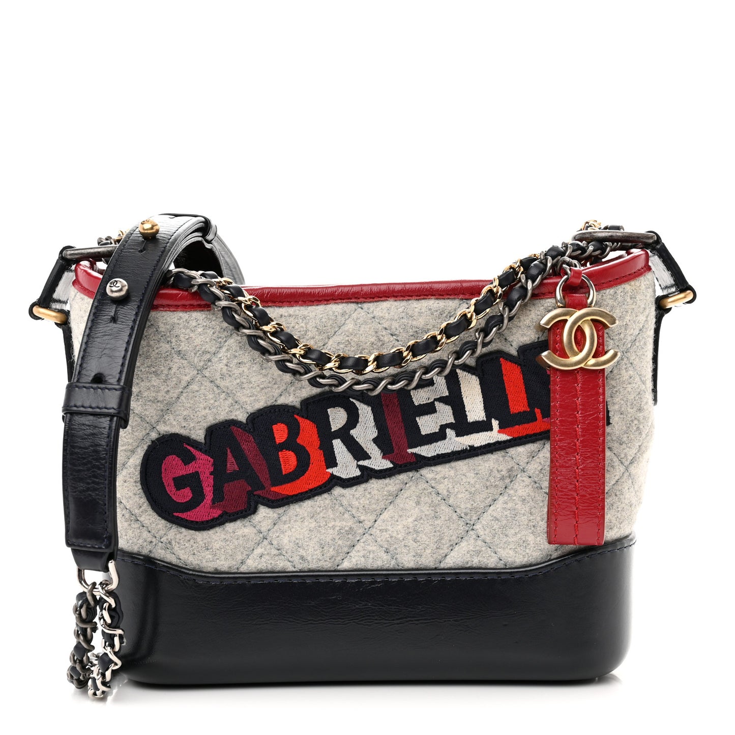 Wool Calfskin Quilted Medium Gabrielle Hobo Navy