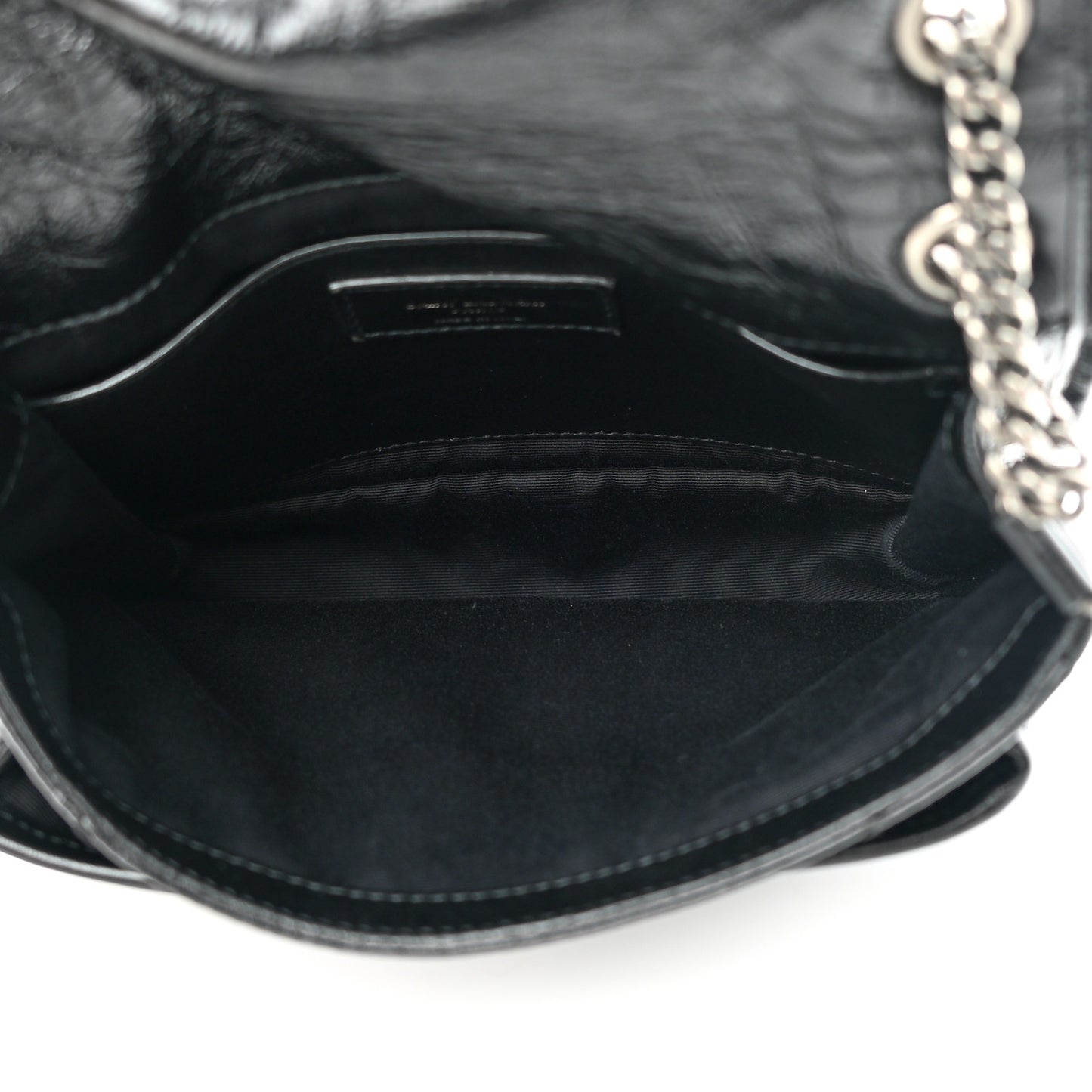 Crinkled Calfskin Matelasse Monogram Baby Niki Chain Satchel Black