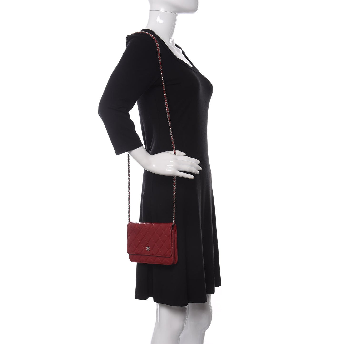 Lambskin Quilted Wallet on Chain WOC Red