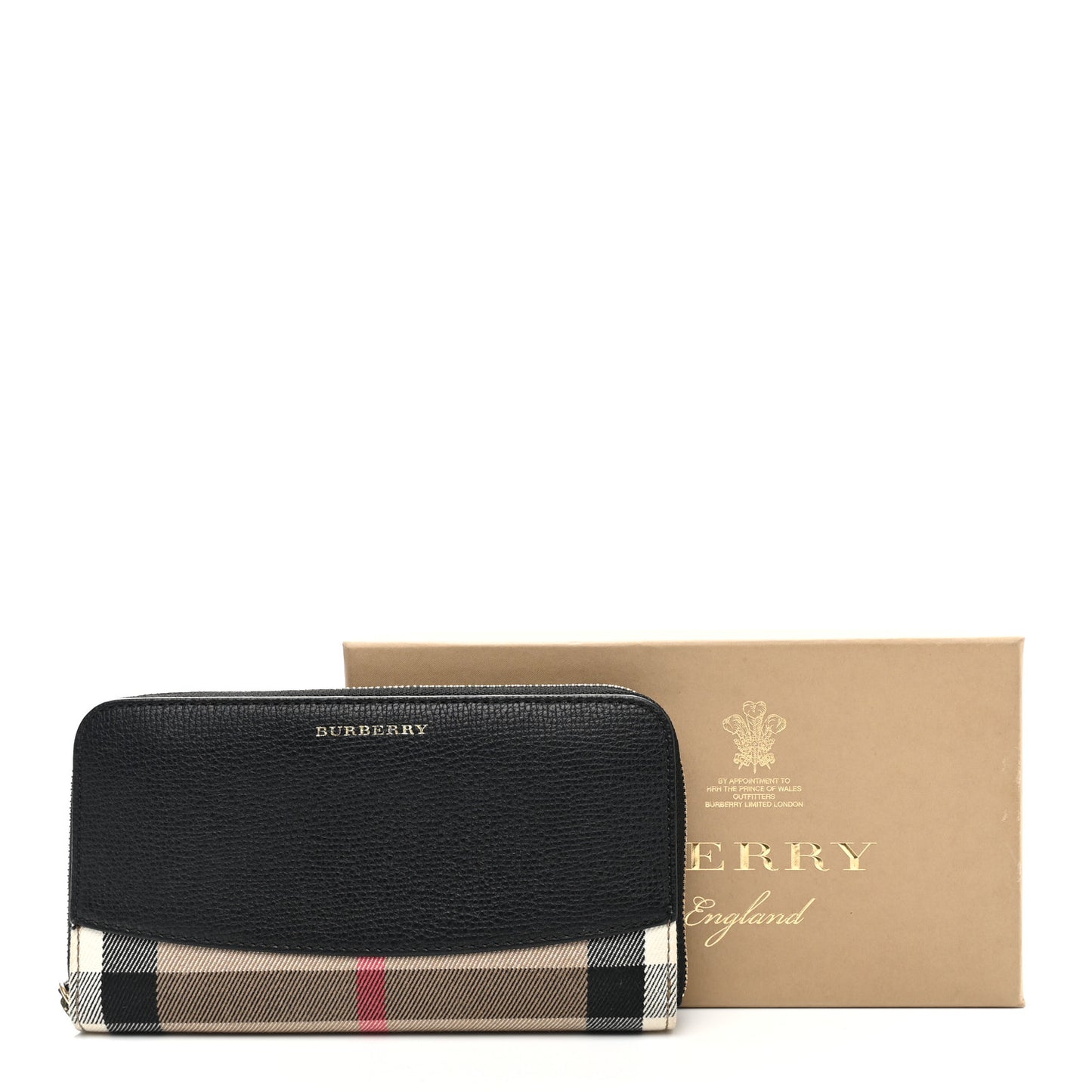 Calfskin House Check Elmore Zip Around Wallet Black