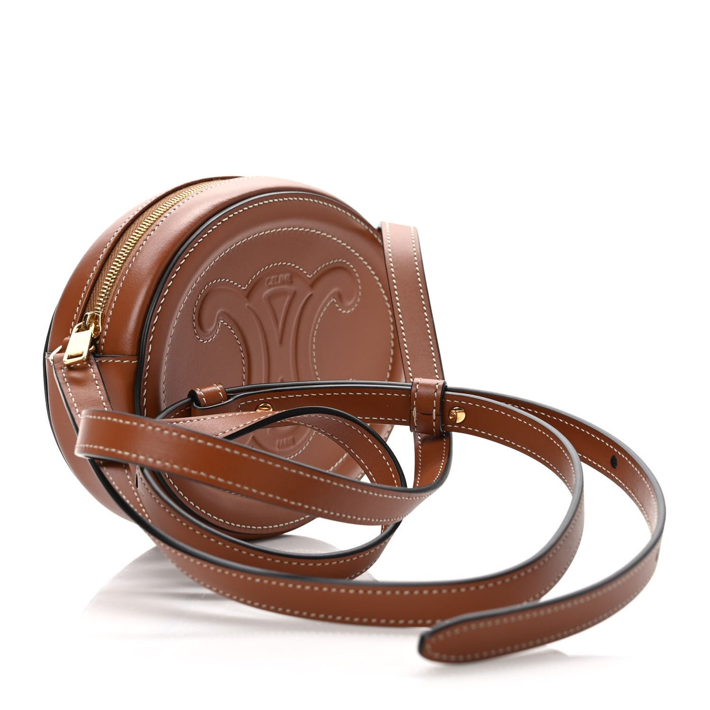 Smooth Calfskin Cuir Small Triomphe Oval Crossbody Purse Tan