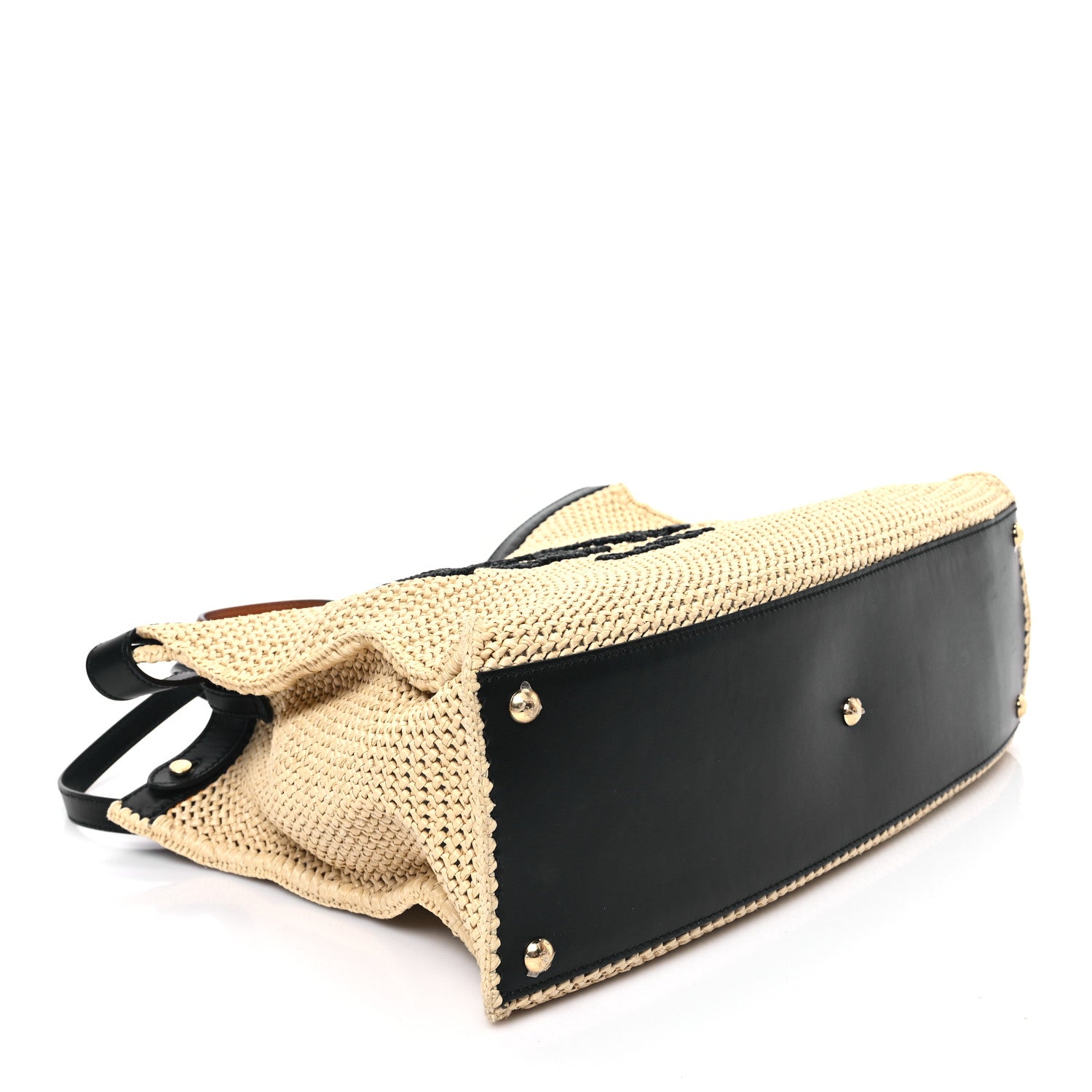 Fendi Raffia Vitello King Macrame Mesh Medium Peekaboo X-Tote Natural Black Cuoio 4 of 13