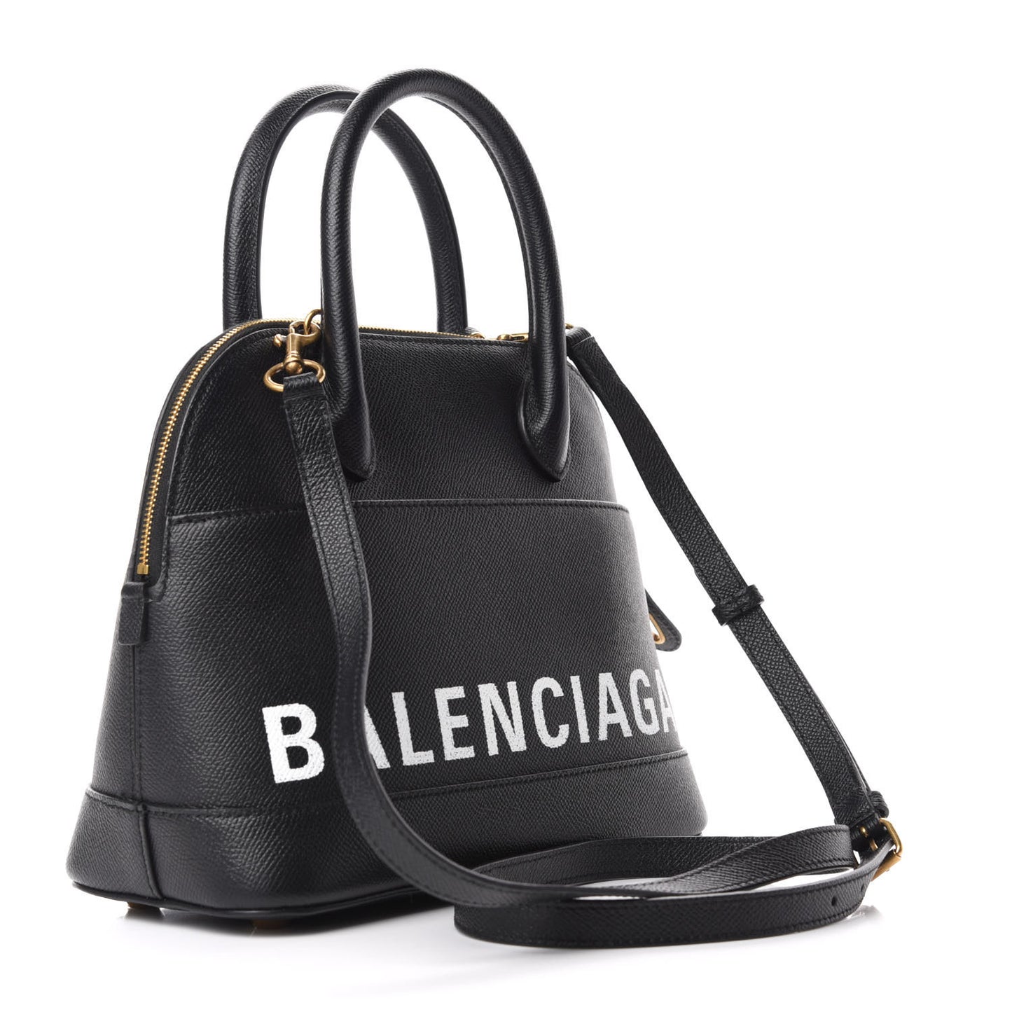 Signature Grained Calfskin Logo S Ville Top Handle Bag Black