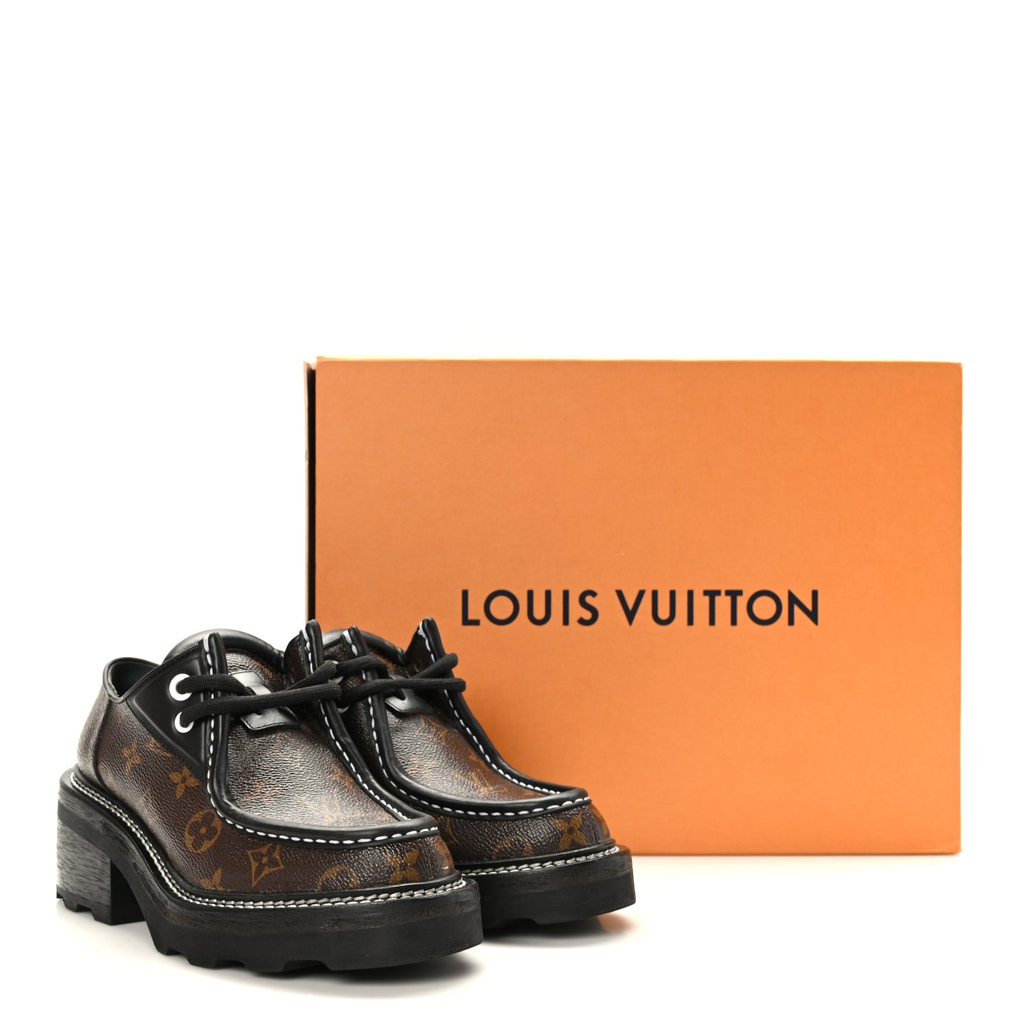 Monogram Calfskin Beaubourg Platform Derby Shoes 37 Brown