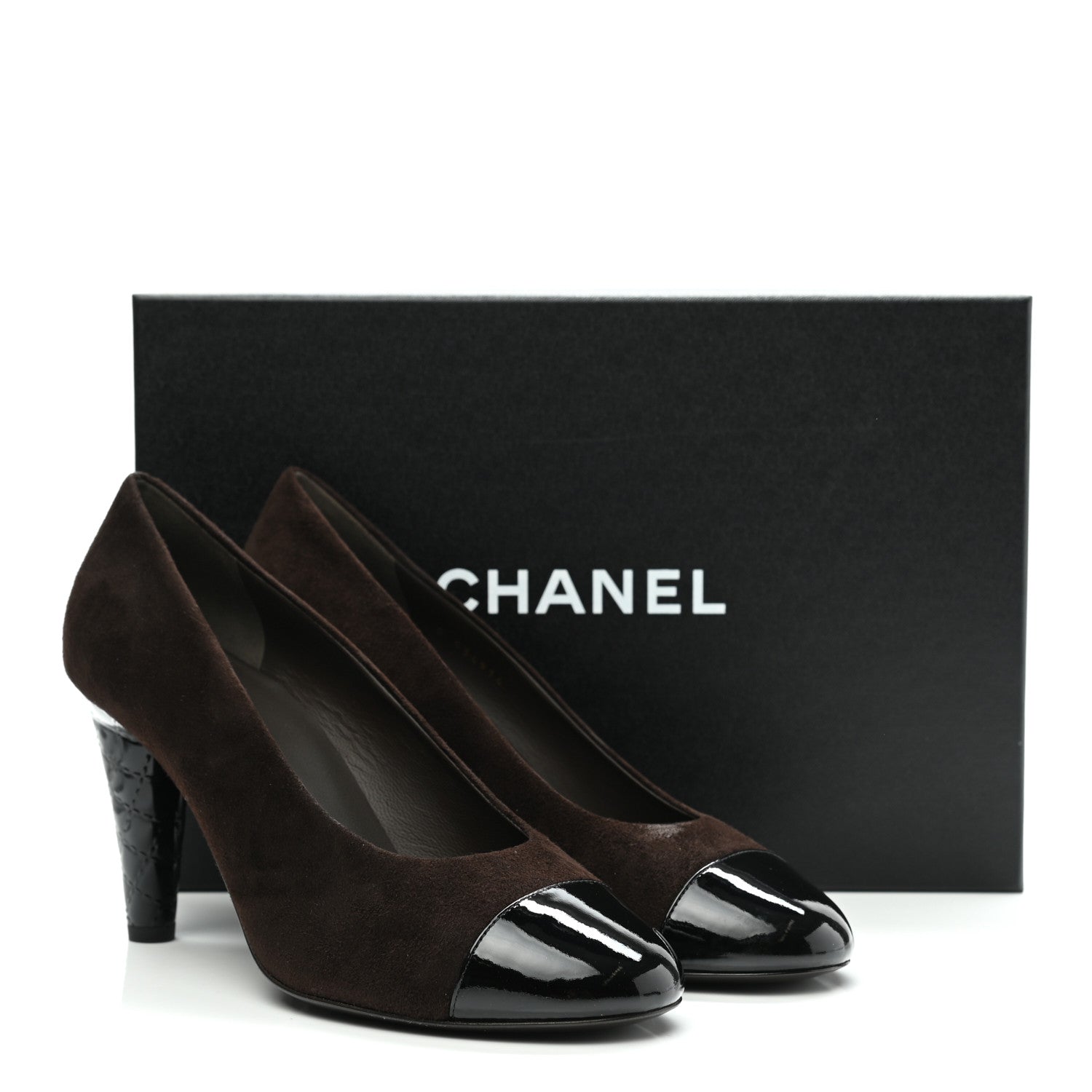 Chanel Kid Suede Patent Calfskin Cap Toe CC Pumps 39.5 Brown Black 10 of 10