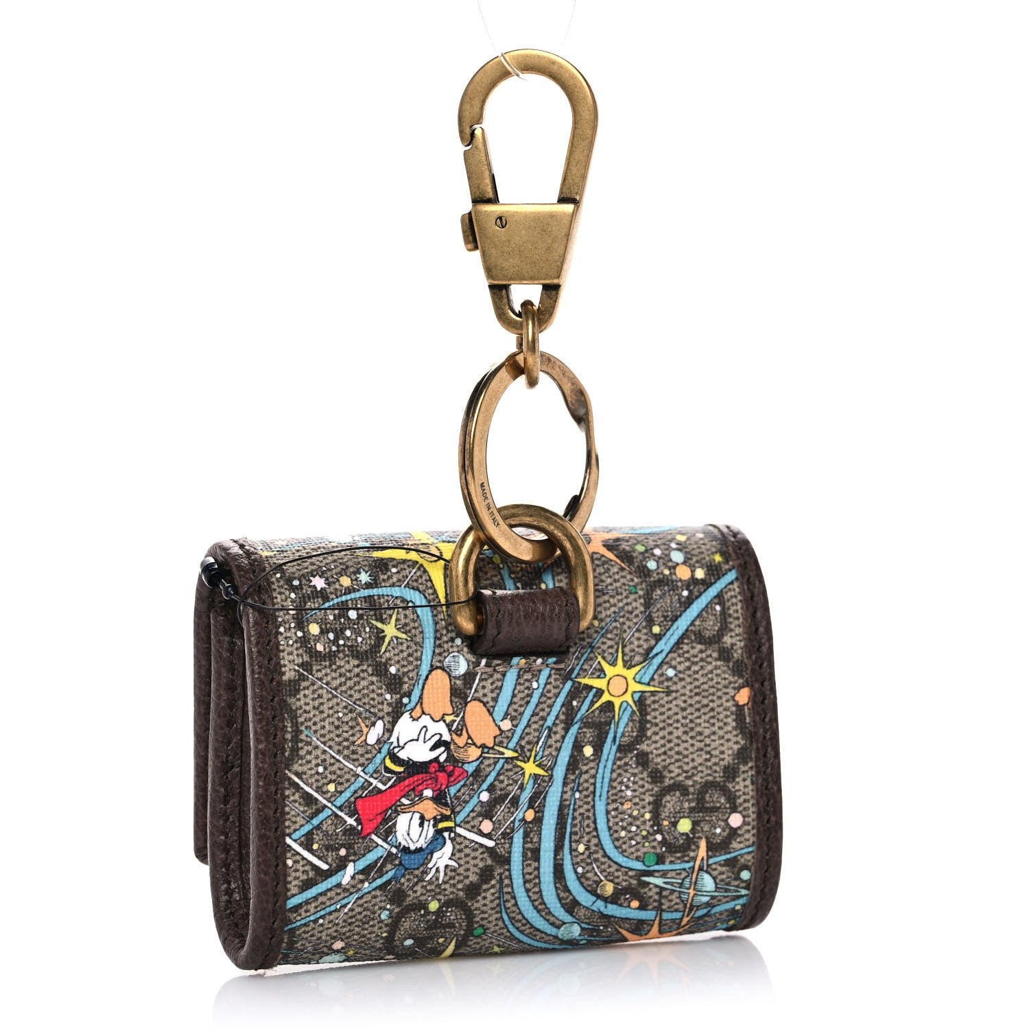 Gucci X DISNEY GG Supreme Monogram Donald Duck Interlocking G Key Pouch Beige Multicolor New Acero 3 of 11
