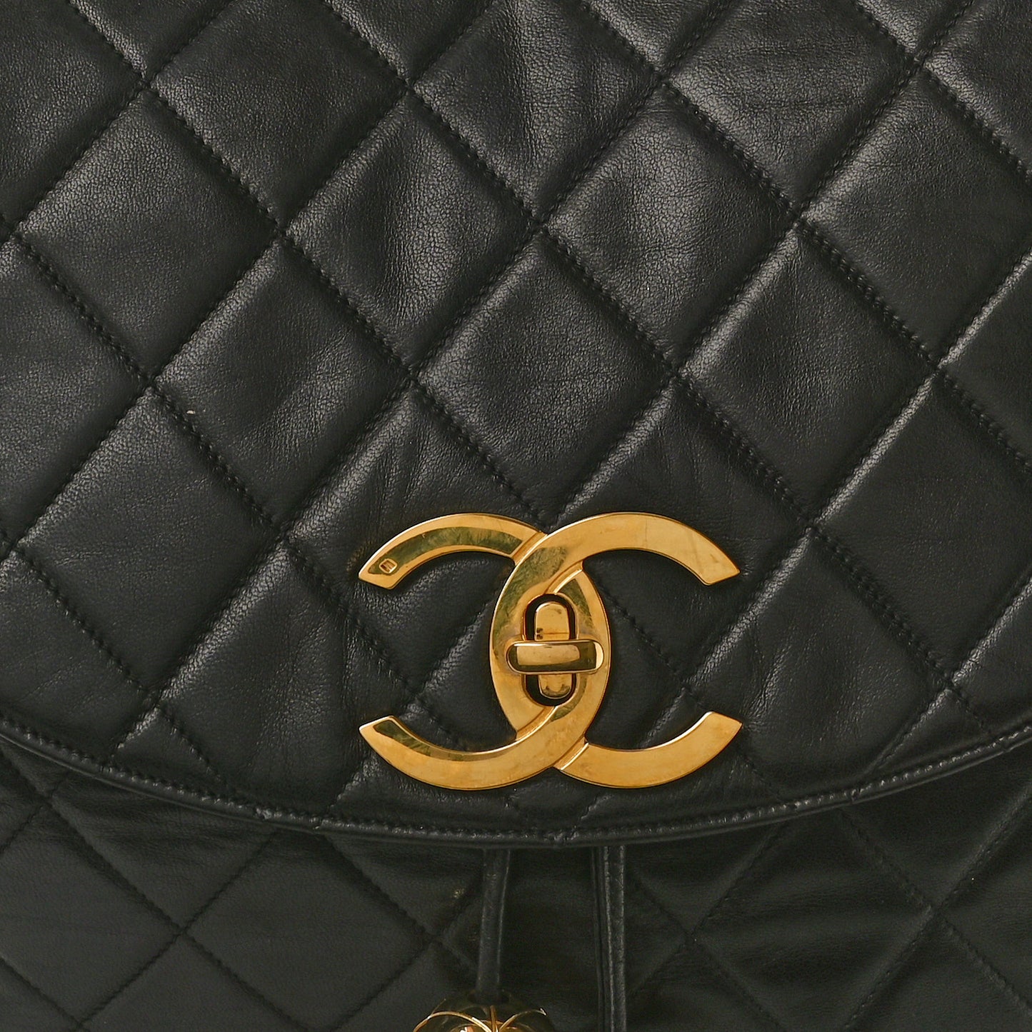 Lambskin Quilted Tassel Drawstring Backpack Black