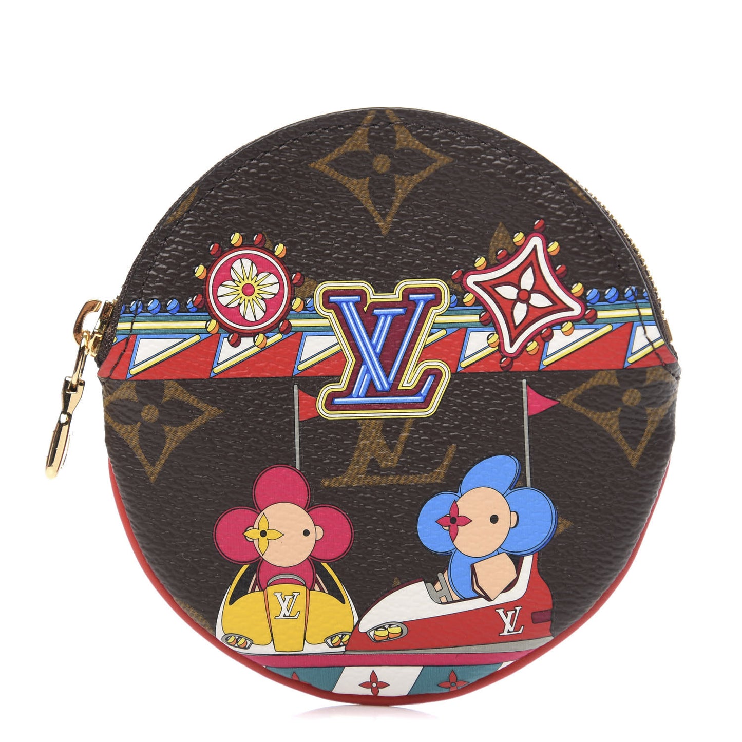 Monogram 2020 Christmas Animation Bumper Cars Round Coin Purse Coquelicot