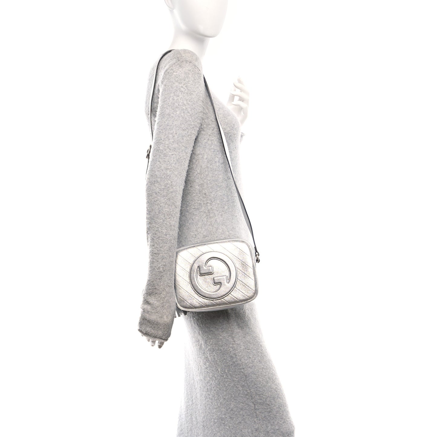 Metallic Sakai Be Green Calfskin Diagonal Stitched Small Blondie Shoulder Bag Silver