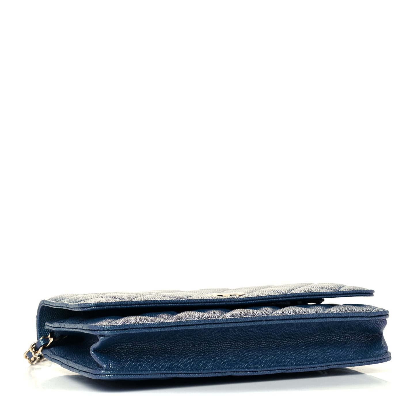 Iridescent Caviar Quilted Wallet On Chain WOC Dark Blue