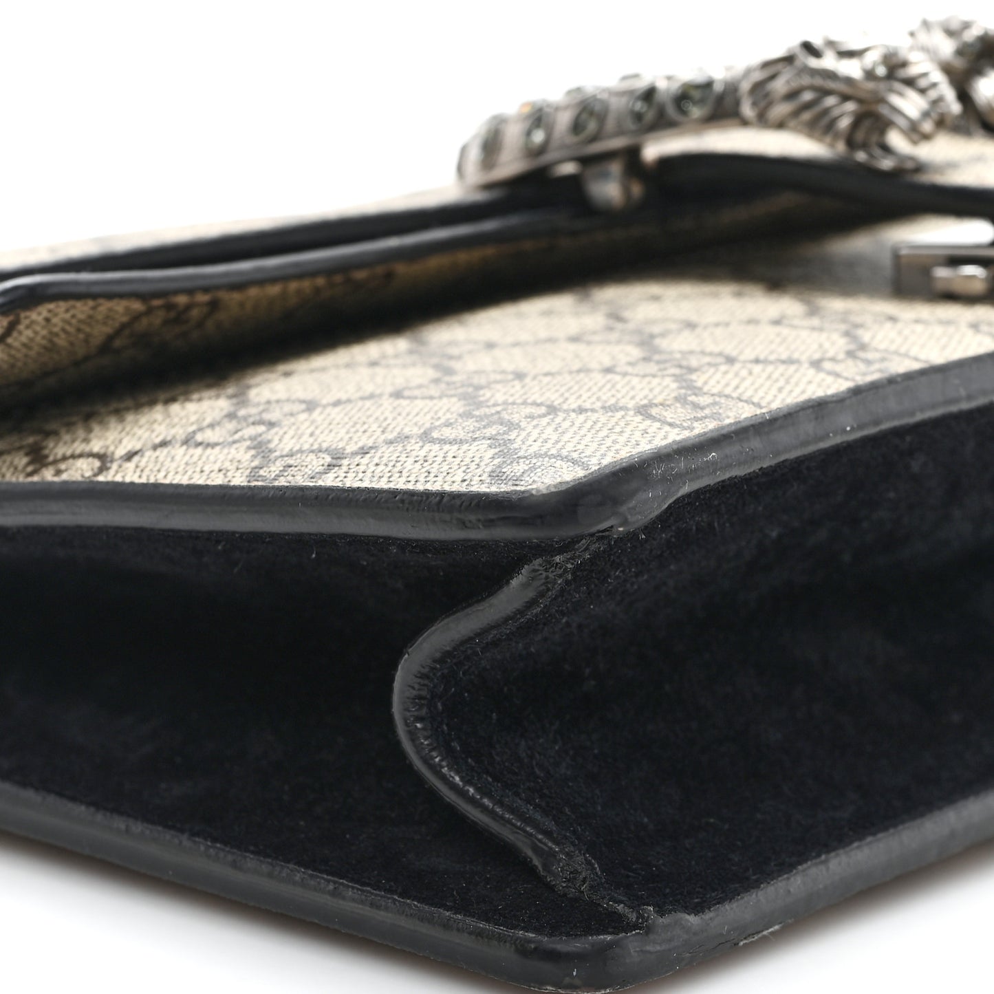 GG Supreme Monogram Suede Crystal Small Dionysus Shoulder Bag Beige Ebony Black