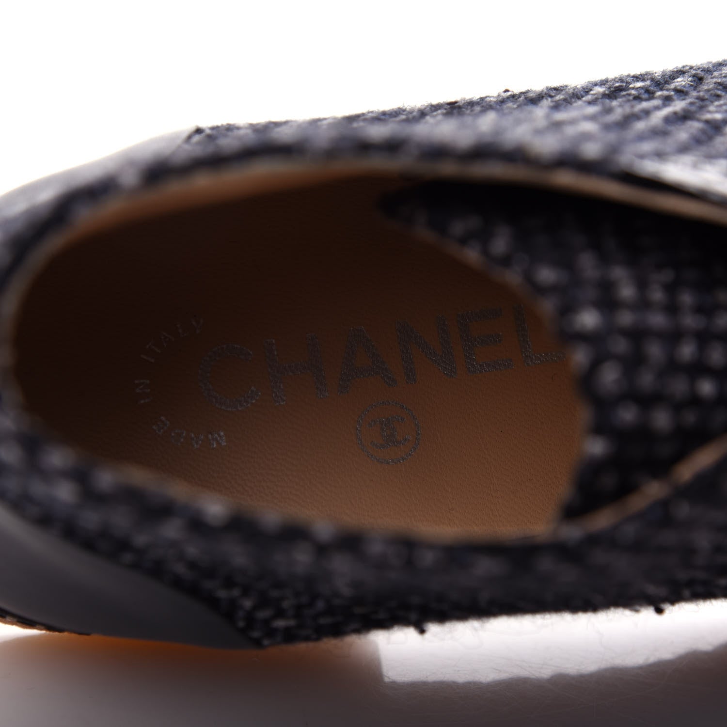 Chanel Tweed Calfskin Patent CC Lace Up Short Boots 38.5 Black Grey Dark Navy 8 of 11