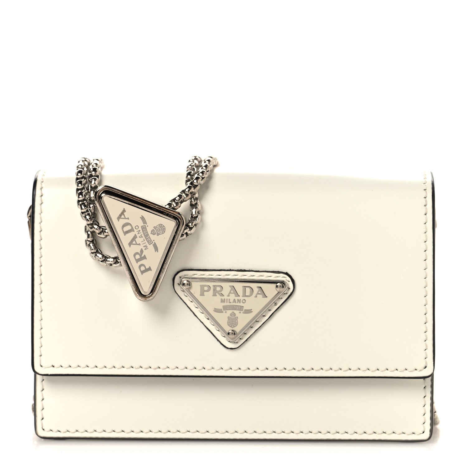 23:59までセール☆￥24,500→¥19,800 PRADA 名刺入れ Prada Spazzolato Card Holder With Chain White 1952494 – FASHIONPHILE