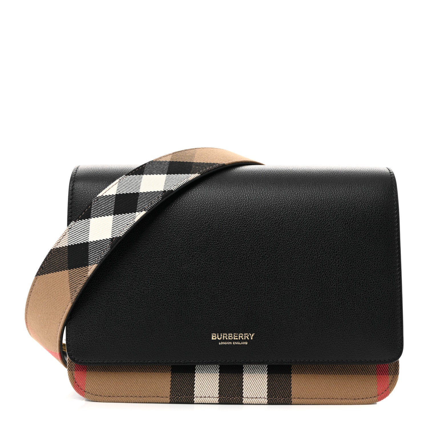 Burberry Derby Calfskin House Check Mackford Crossbody Bag Black