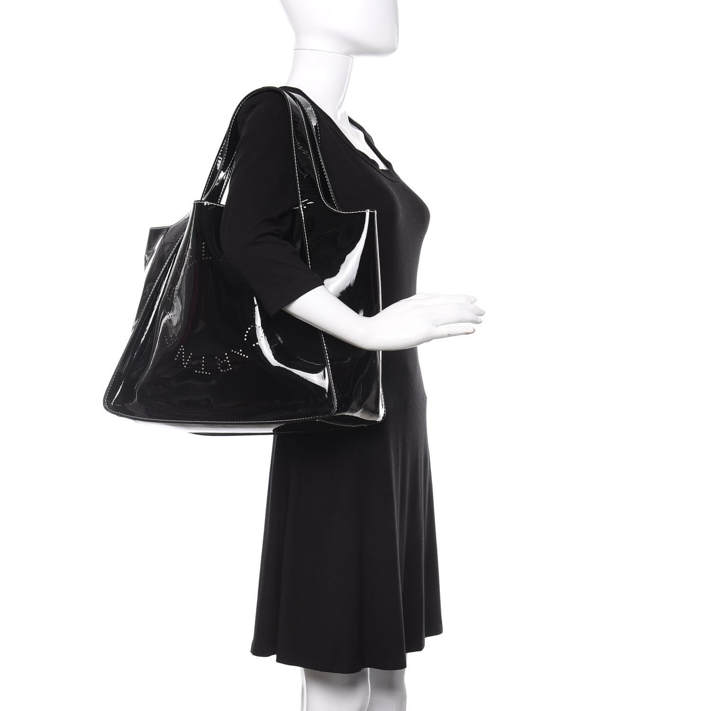 Eco Alter Patent East West Perforated Tote Black