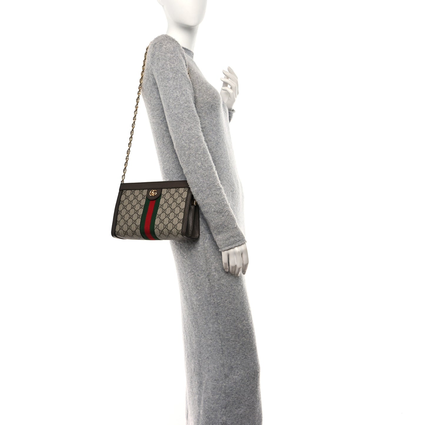 GG Supreme Monogram Web Small Ophidia Chain Shoulder Bag Brown