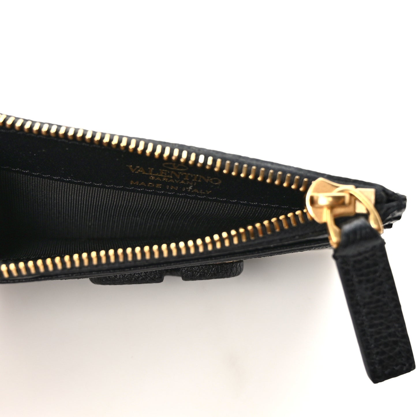 Grained Calfskin VLogo Coin Case Card Holder Black