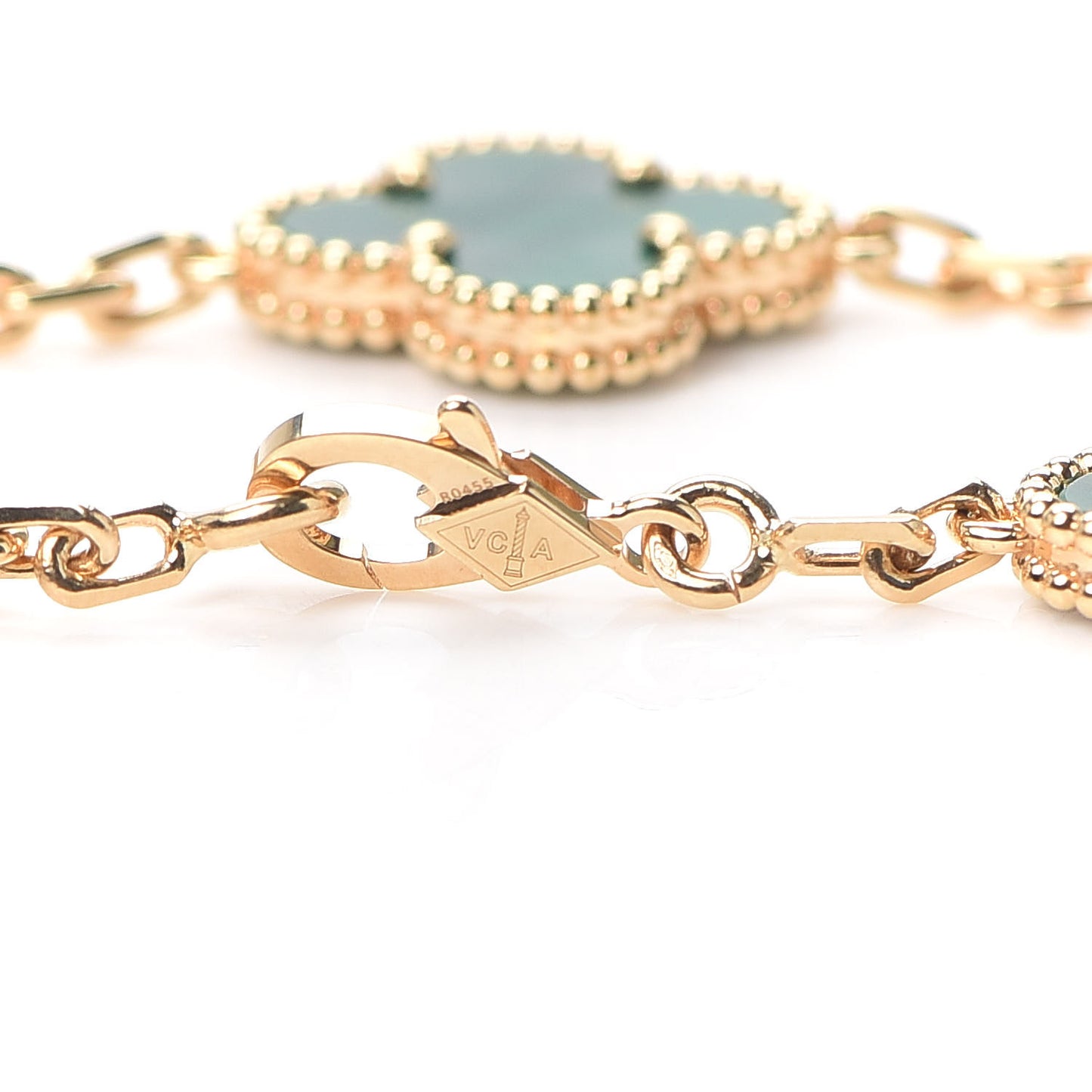 18K Yellow Gold Malachite 5 Motifs Vintage Alhambra Bracelet