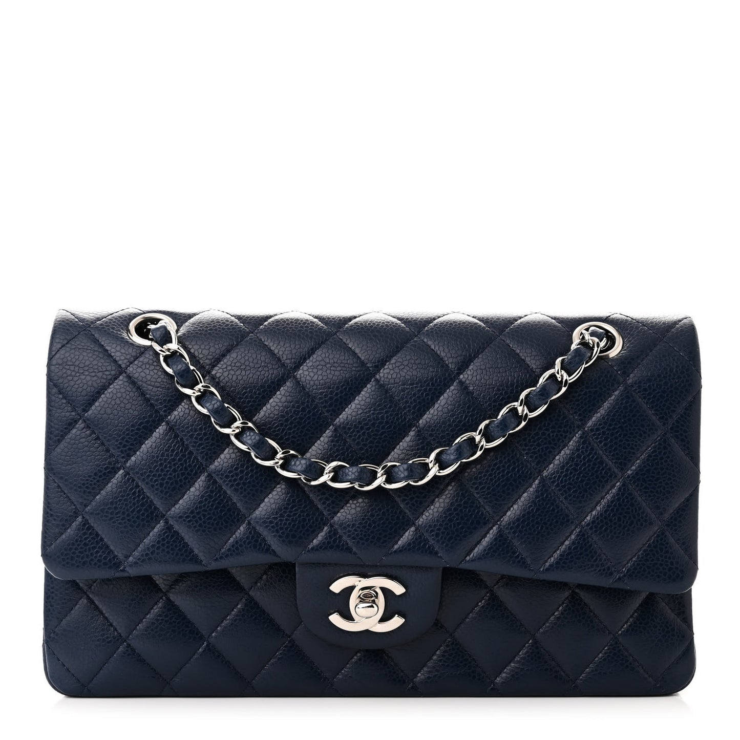 Caviar Quilted Medium Double Flap Blue