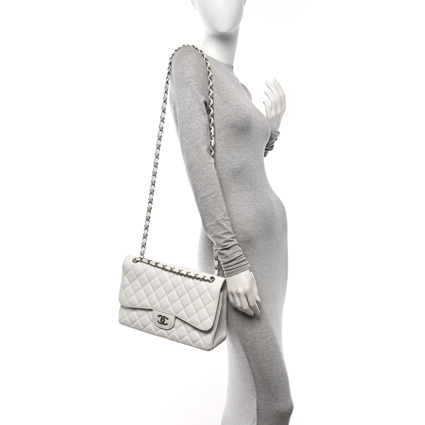 Caviar Quilted Jumbo Double Flap White