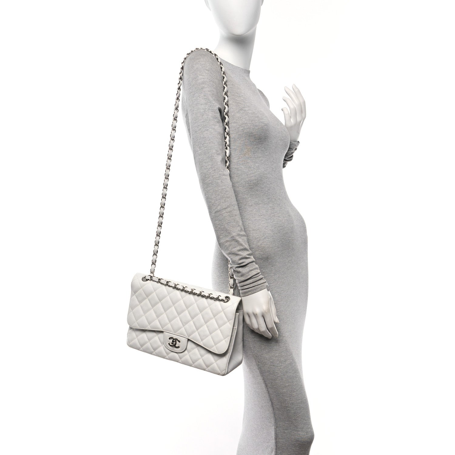 Chanel Caviar Quilted Jumbo Double Flap White 2 of 10