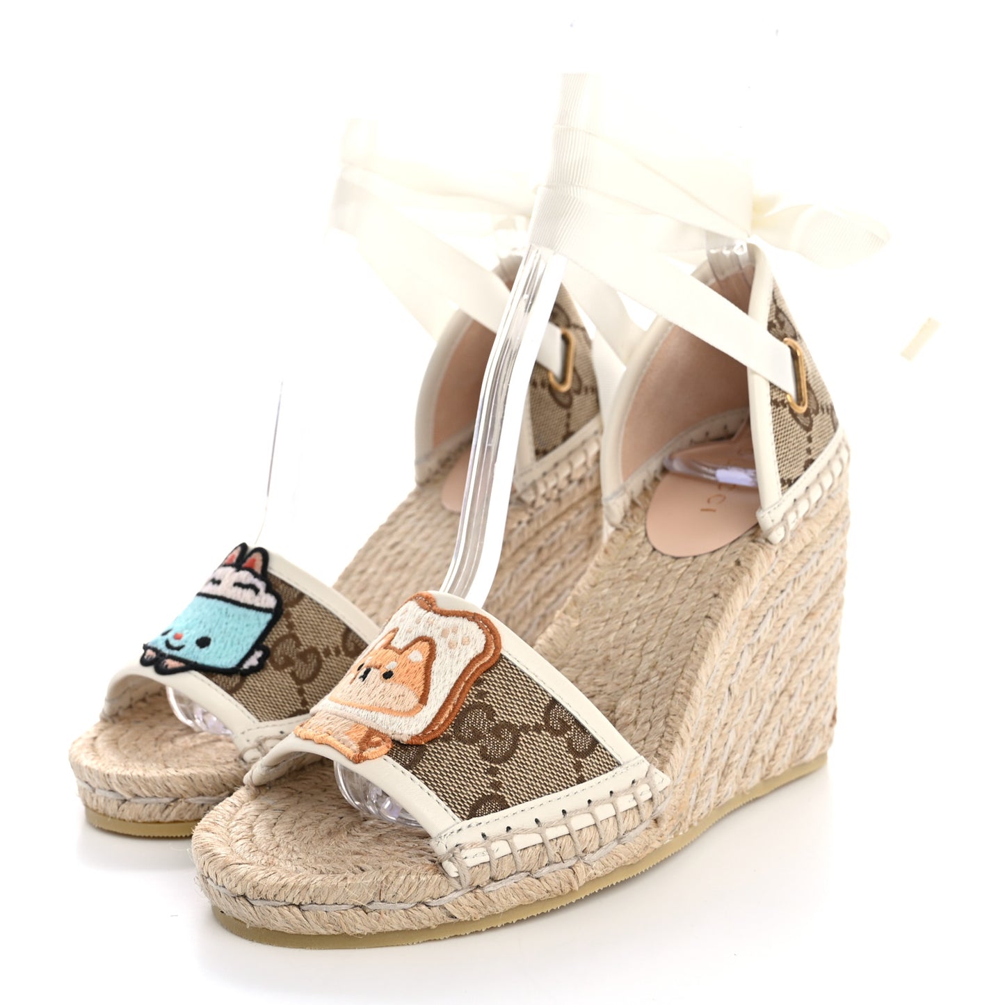 Monogram Patches Ankle Wrap Platform 35/120mm Espadrille Wedges 35 Beige White