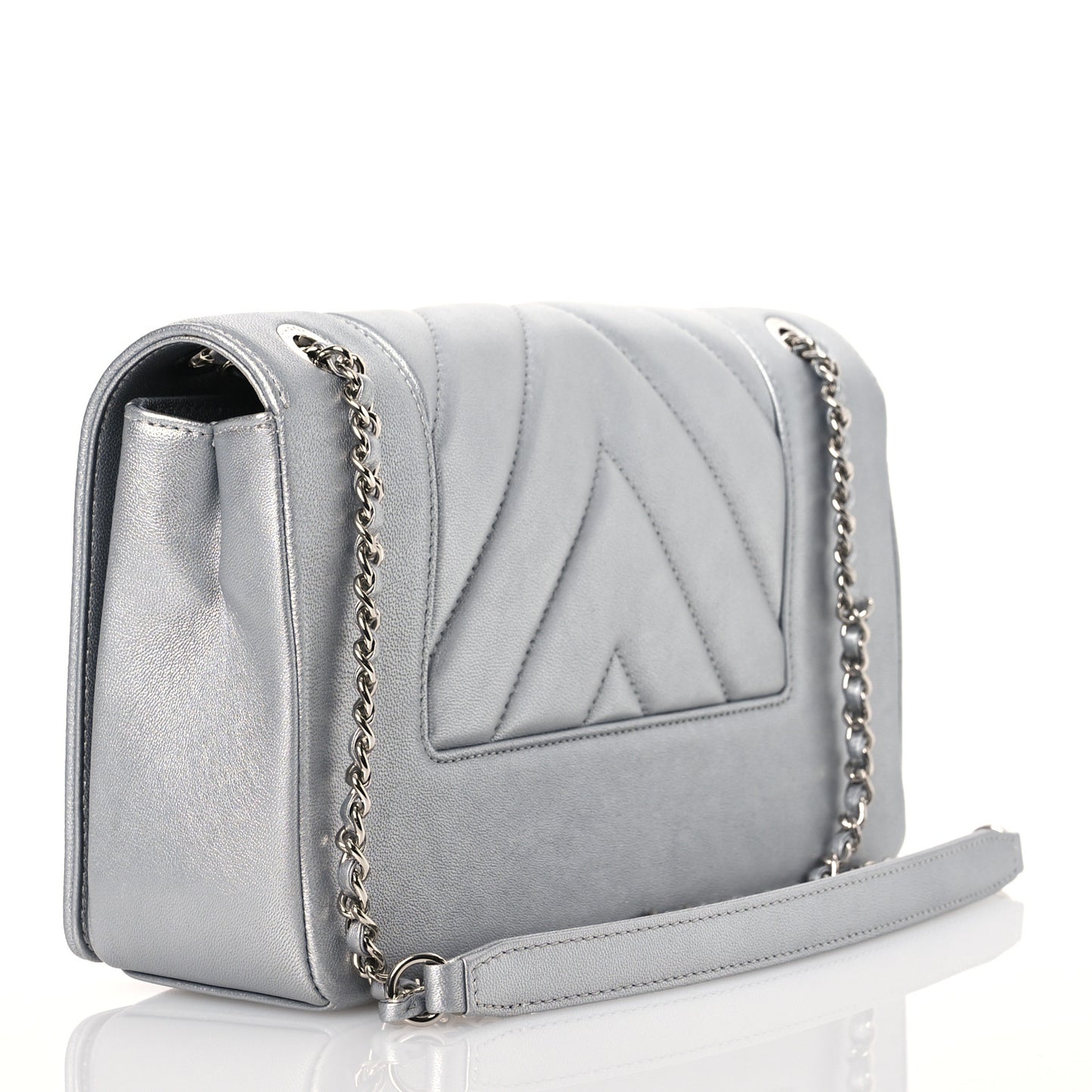 Metallic Sheepskin Chevron Quilted Medium Vintage Mademoiselle Flap Silver