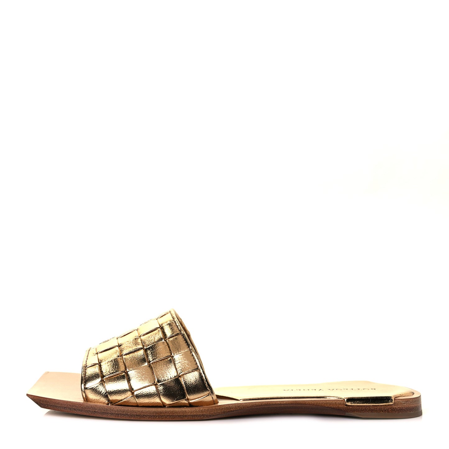 Laminated Nappa Intrecciato Squared Toe Flat Sandals 38.5 Gold