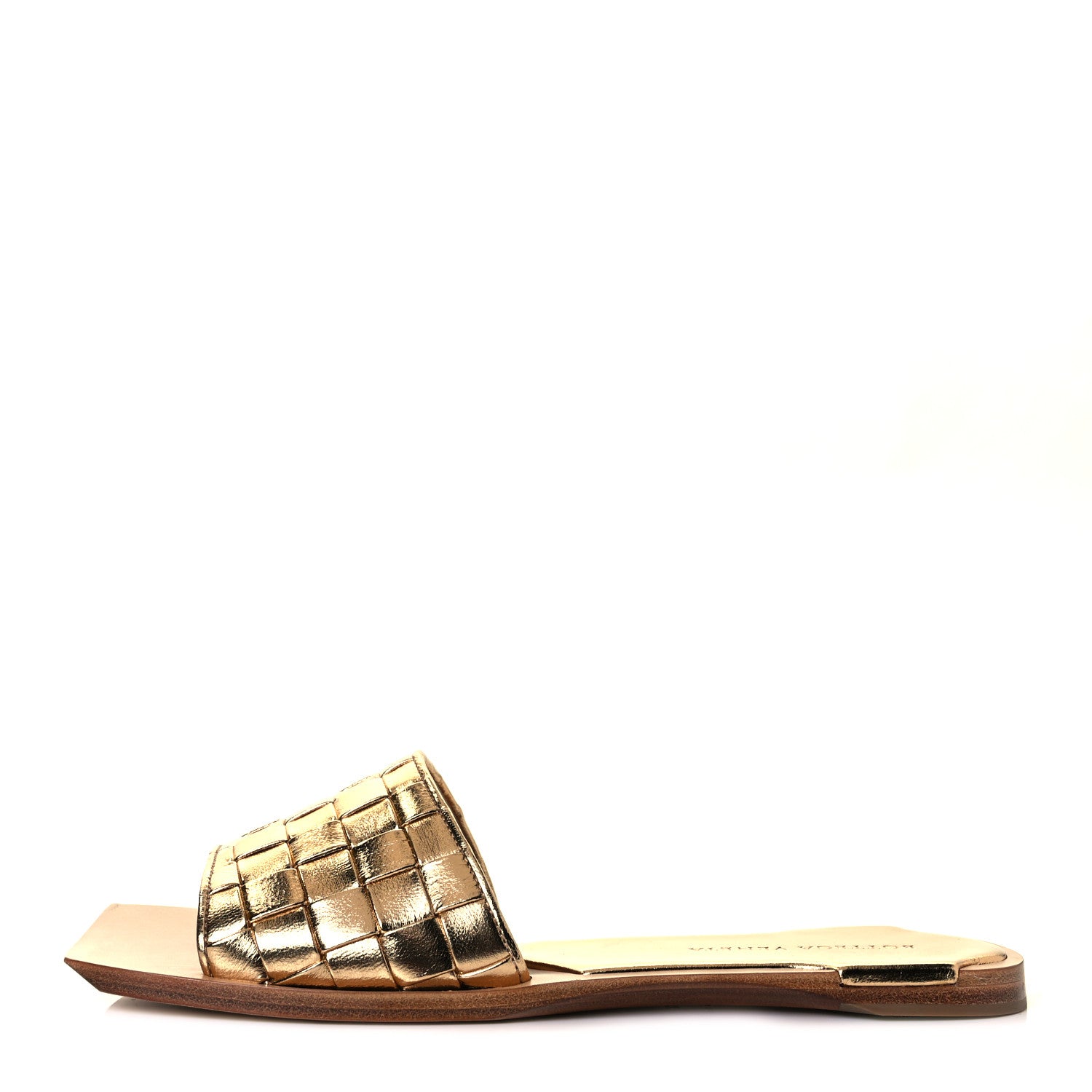Bottega Veneta Laminated Nappa Intrecciato Squared Toe Flat Sandals 38.5 Gold 1 of 8