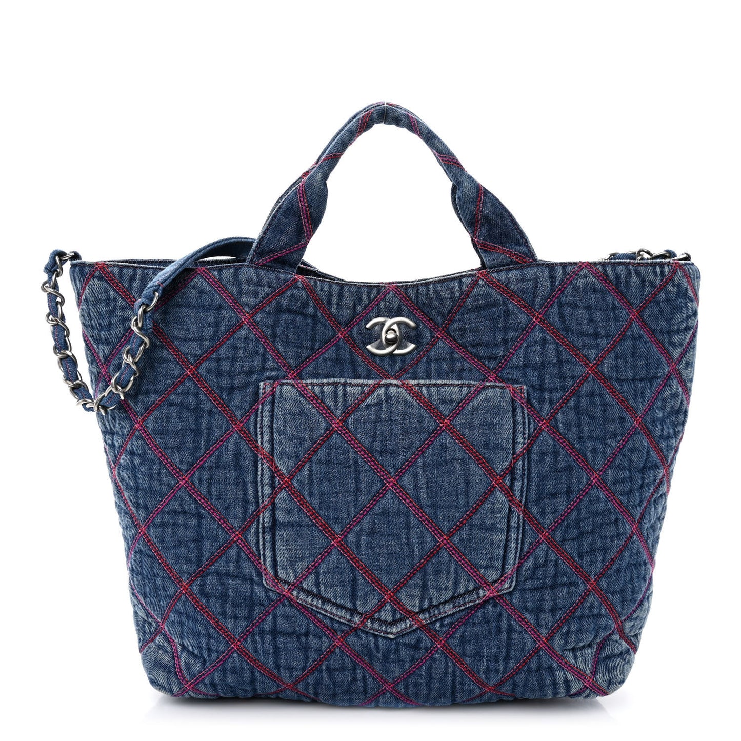 Denim Stitched Coco Beach Shopping Tote Blue