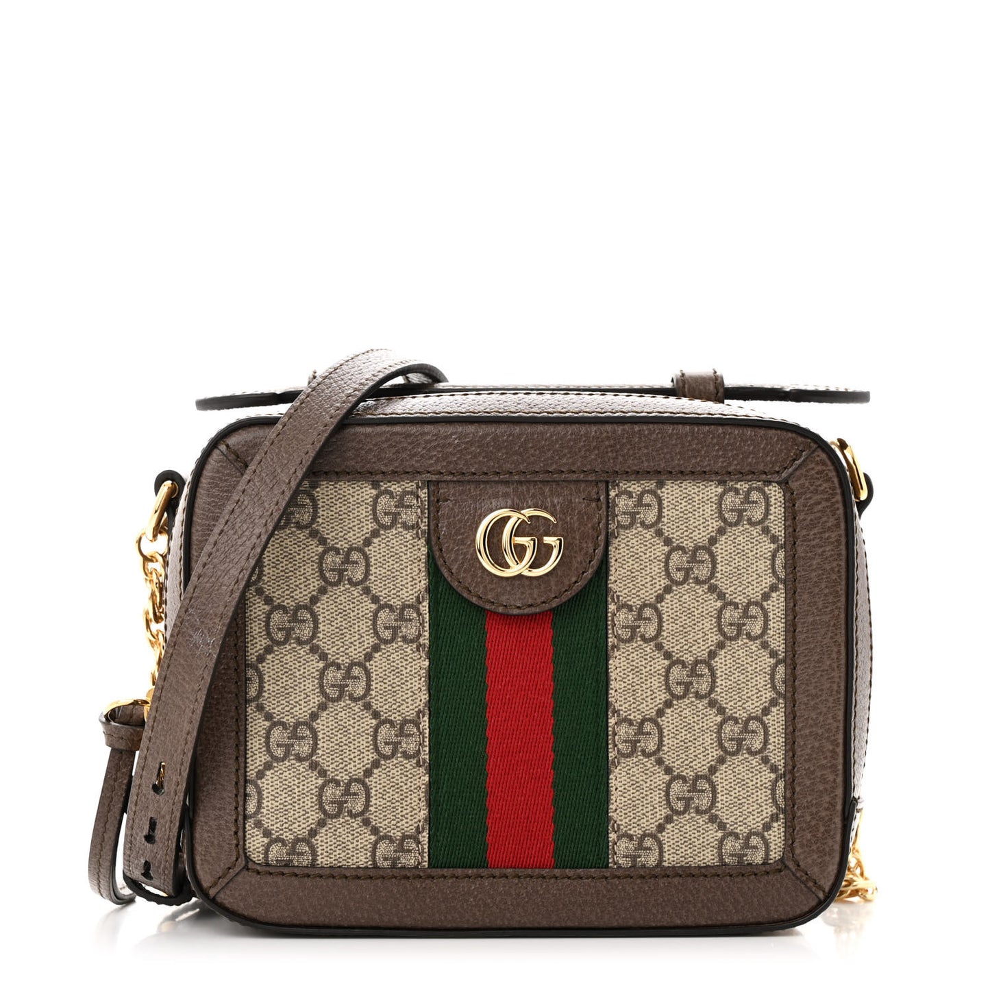 GG Supreme Monogram Mini Ophidia Top Handle Shoulder Bag Brown