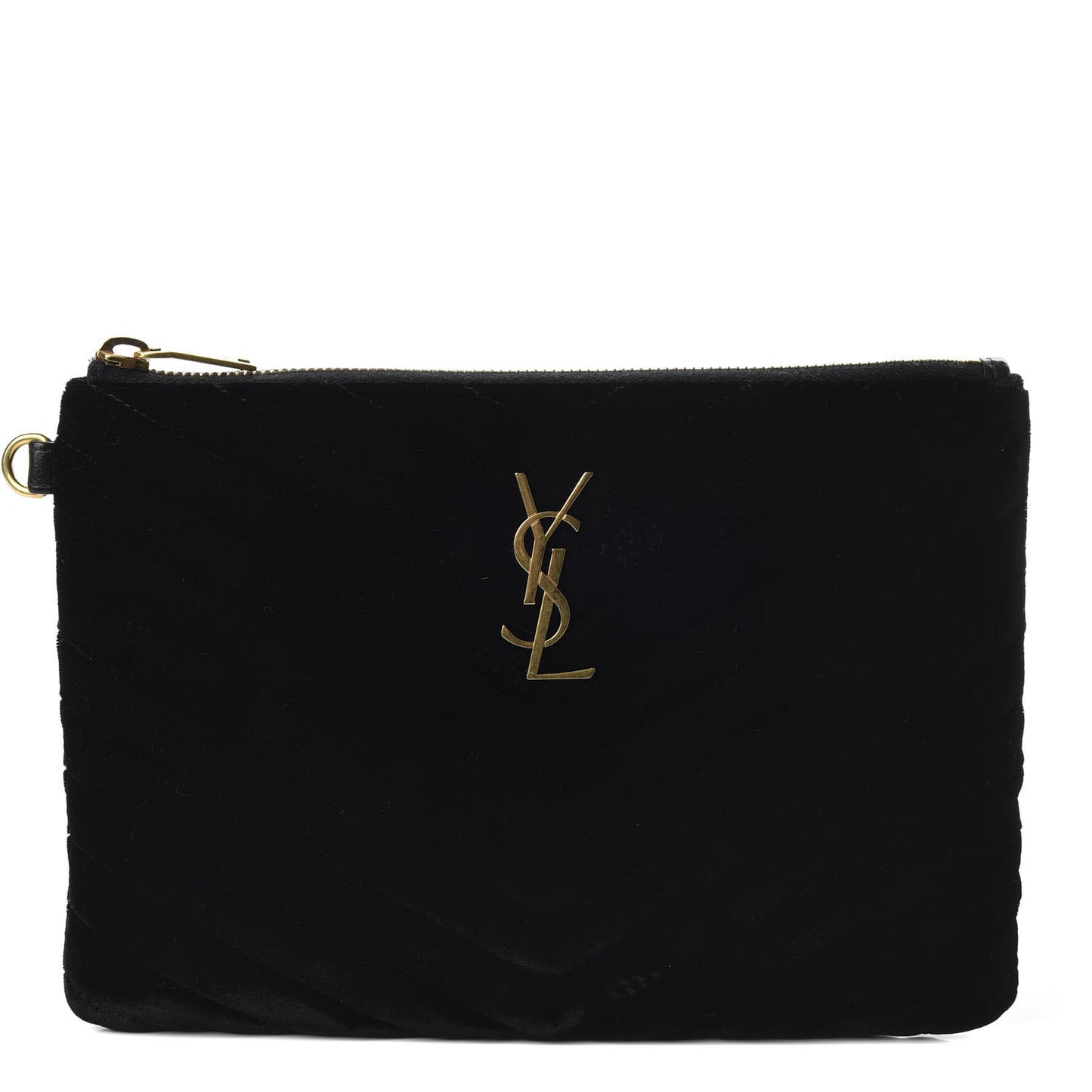 Velvet Matelasse Chevron Monogram A5 Wristlet Black